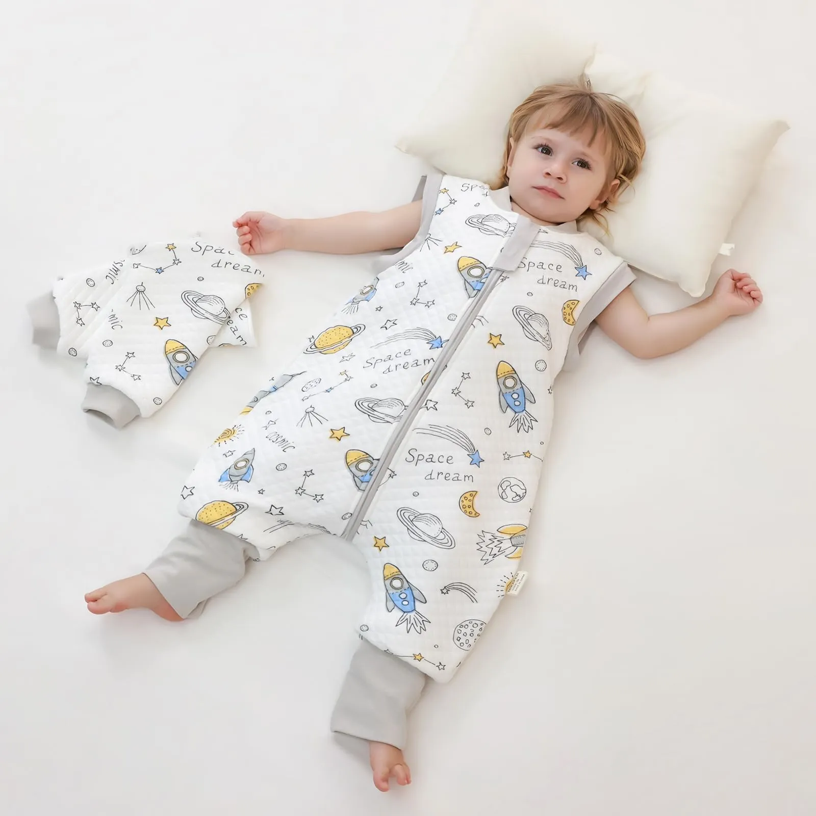 MIKAFEN Sacco Nanna Con Piedi Bambini 2.0 Tog, Maniche Rimovibili,18-36mesi - immagine 8