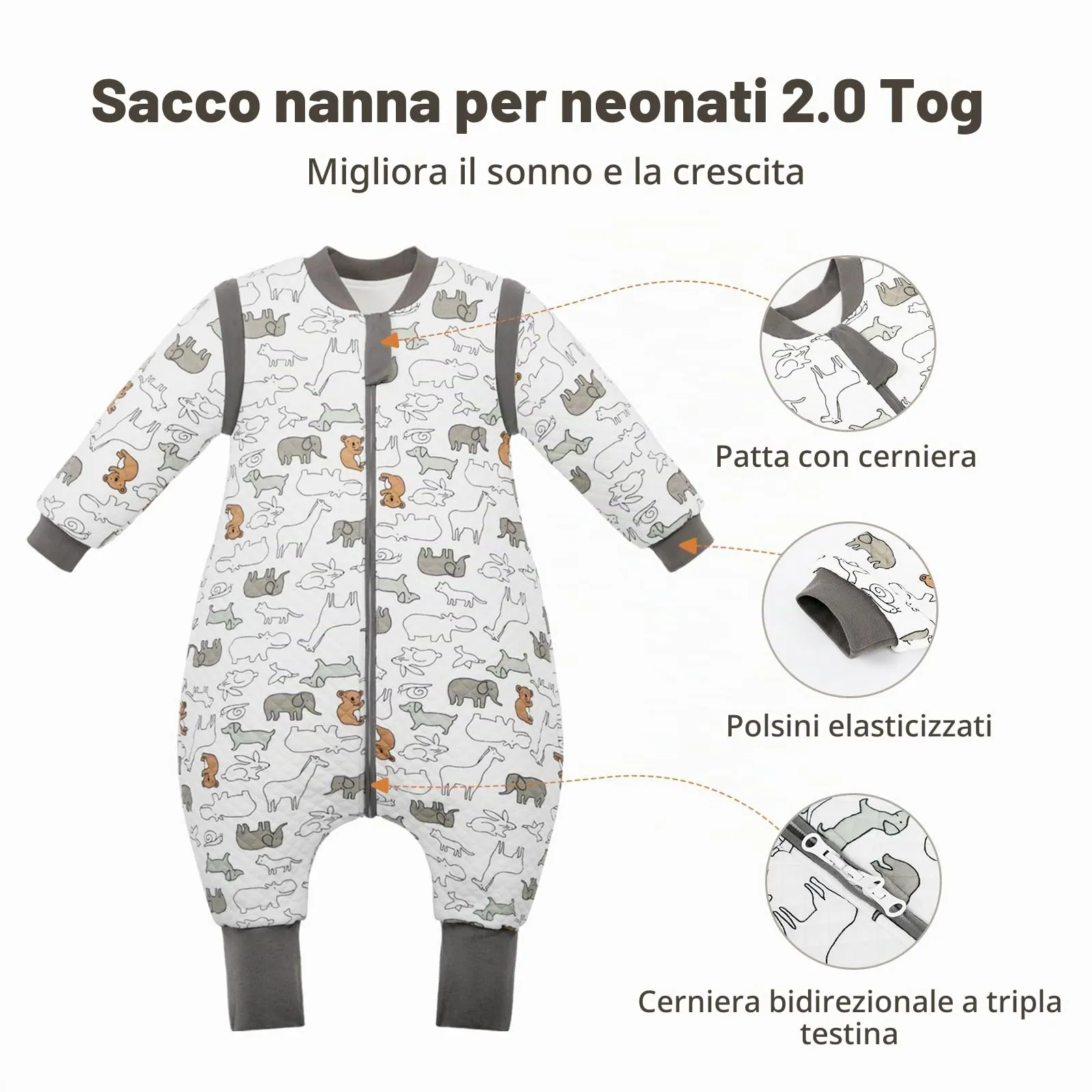 MIKAFEN Sacco Nanna Con Piedi Bambini 2.0 Tog, Maniche Rimovibili,3-4 Anni - immagine 3