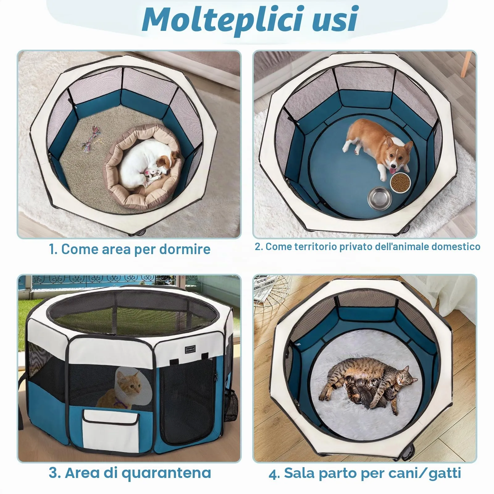 PETSFIT Recinto per Cani pieghevole, con Coperchio rimovibile, Cuccia per Animali con Pavimento impermeabile in Tessuto, grigio e blu, 116 * 106 * 70CM - immagine 6