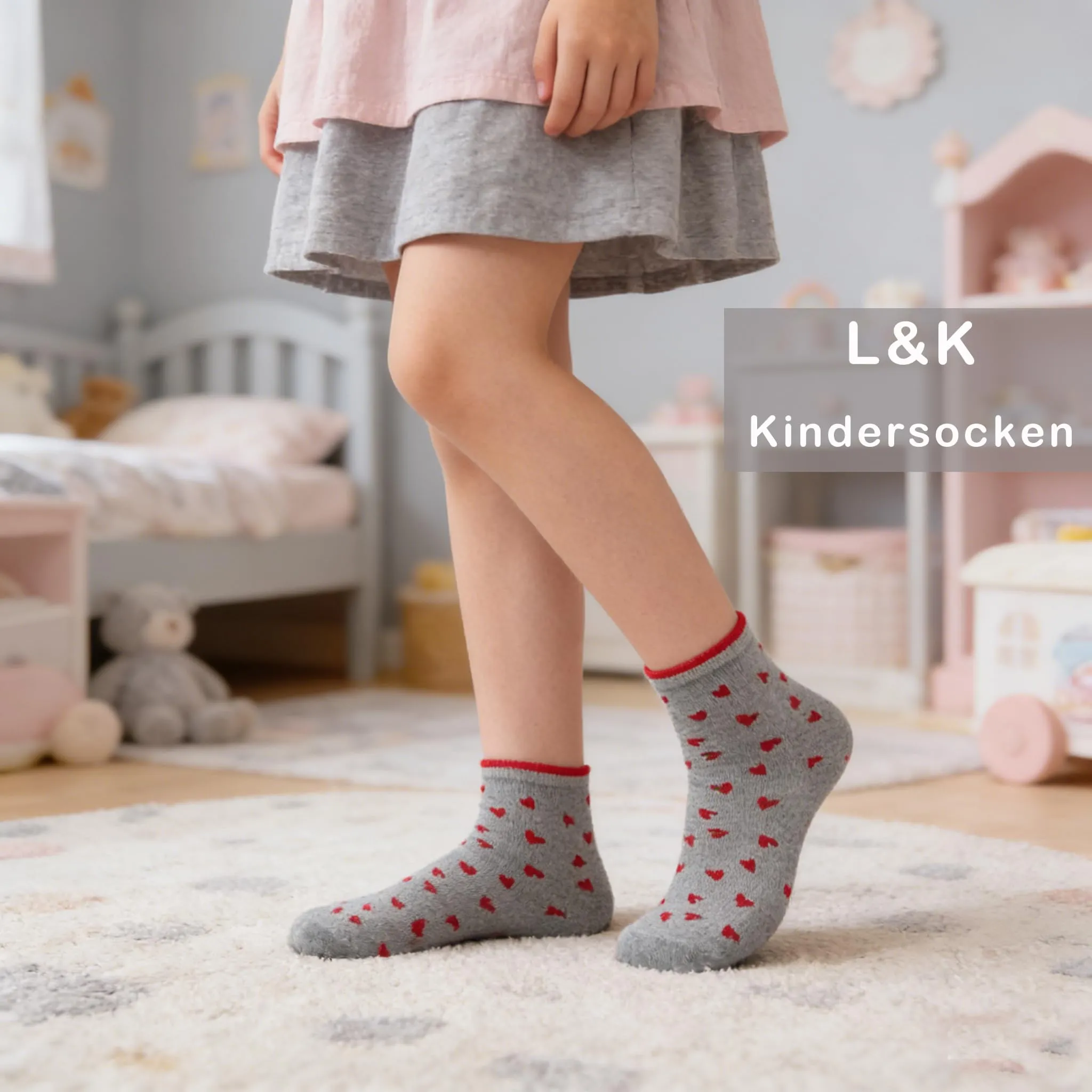 L&K-II 10 paia Calzini in Cotone per Ragazze e Bambini Modello Carino Calzini da Ginnastica per Bambini Colorati 2887 31-34 - immagine 2