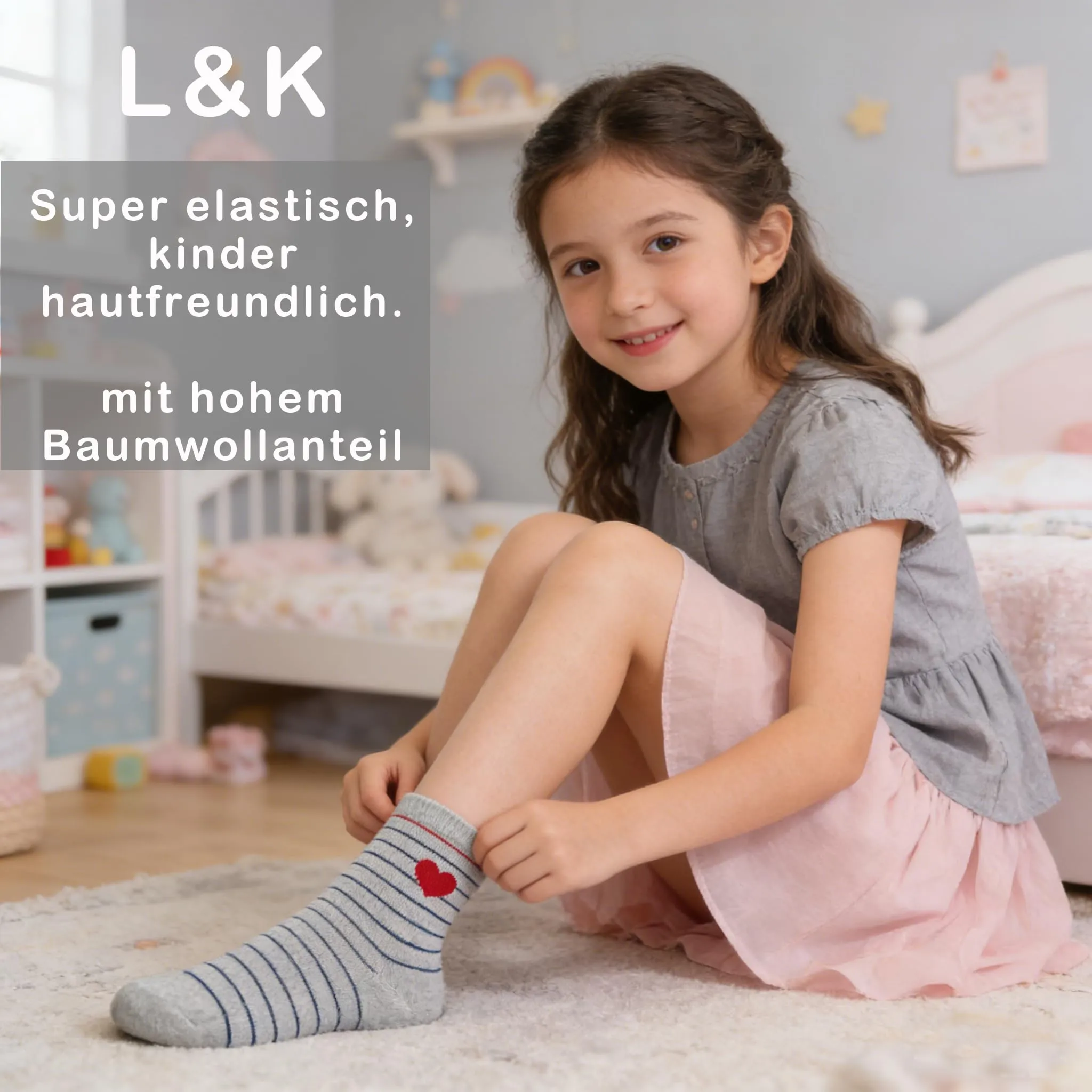 L&K-II 10 paia Calzini in Cotone per Ragazze e Bambini Modello Carino Calzini da Ginnastica per Bambini Colorati 2887 35-38 - immagine 4