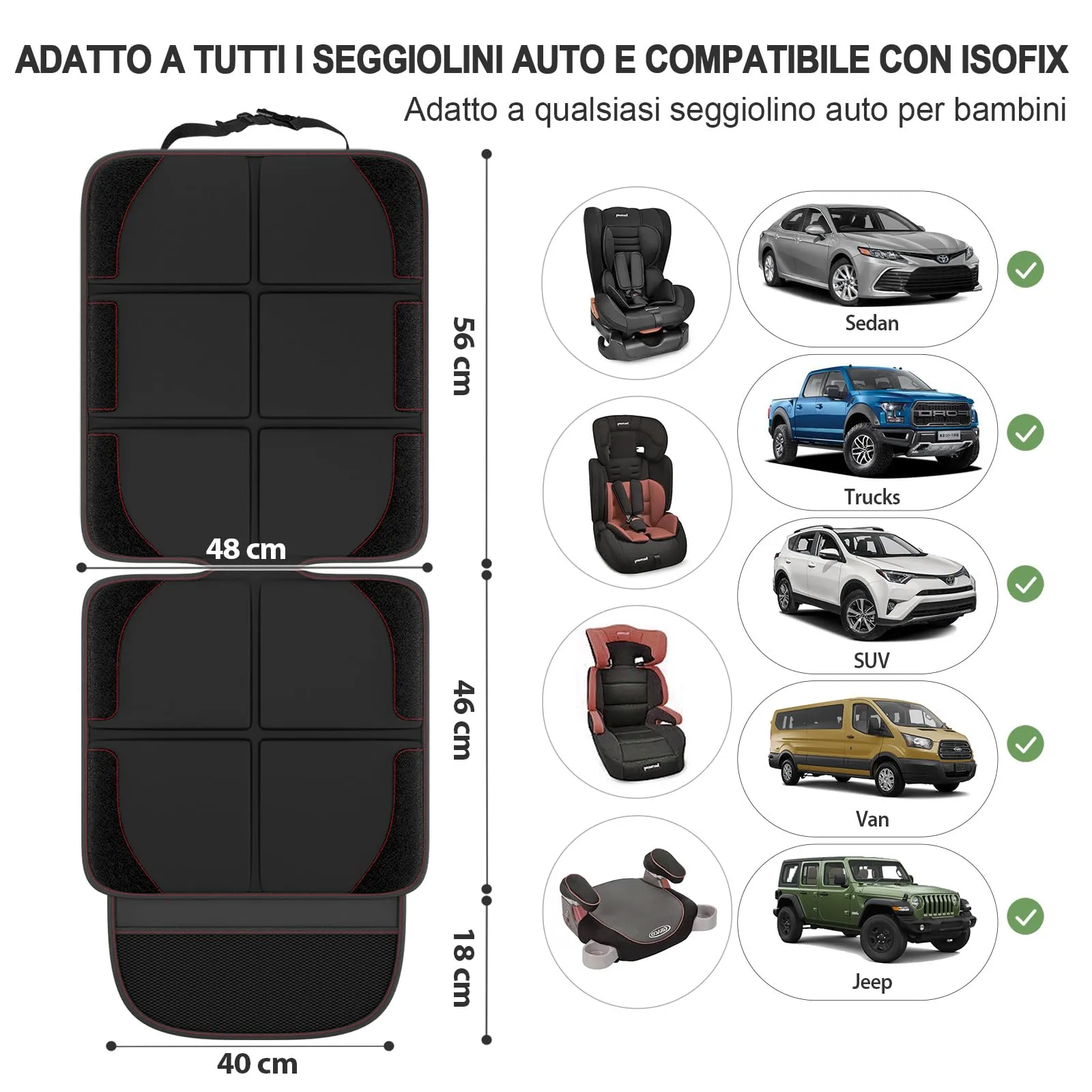 Gimars XL Protettore di Sedili Auto, 2 pezzi, [Compatibile ISOFIX] Universale Antiscivolo Impermeabile Tessuto Oxford 600D Coprisedili Auto Bambini con 2 Tasche Rete per SUV Berline Camion, Nero - immagine 2