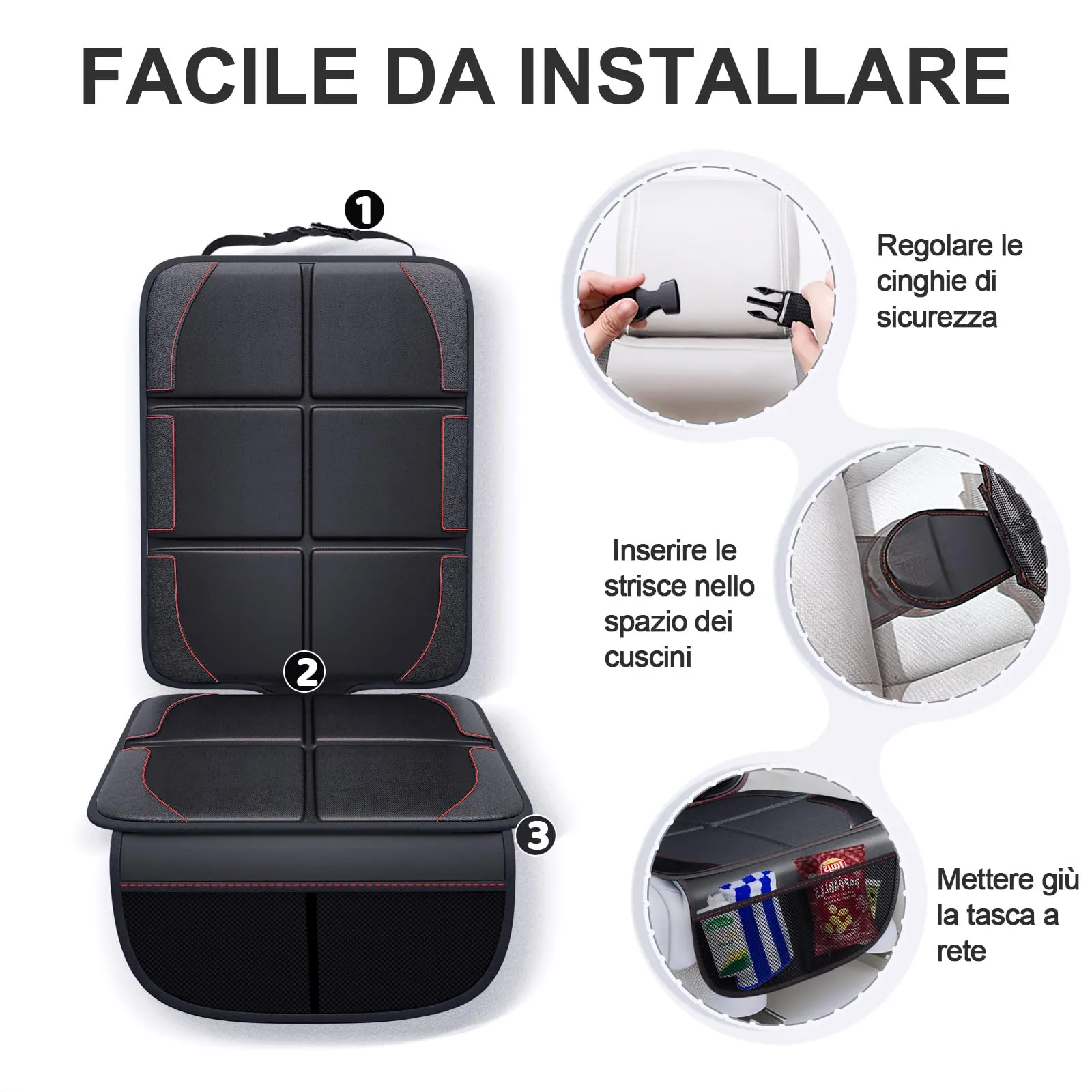 Gimars XL Protettore di Sedili Auto, 2 pezzi, [Compatibile ISOFIX] Universale Antiscivolo Impermeabile Tessuto Oxford 600D Coprisedili Auto Bambini con 2 Tasche Rete per SUV Berline Camion, Nero - immagine 3