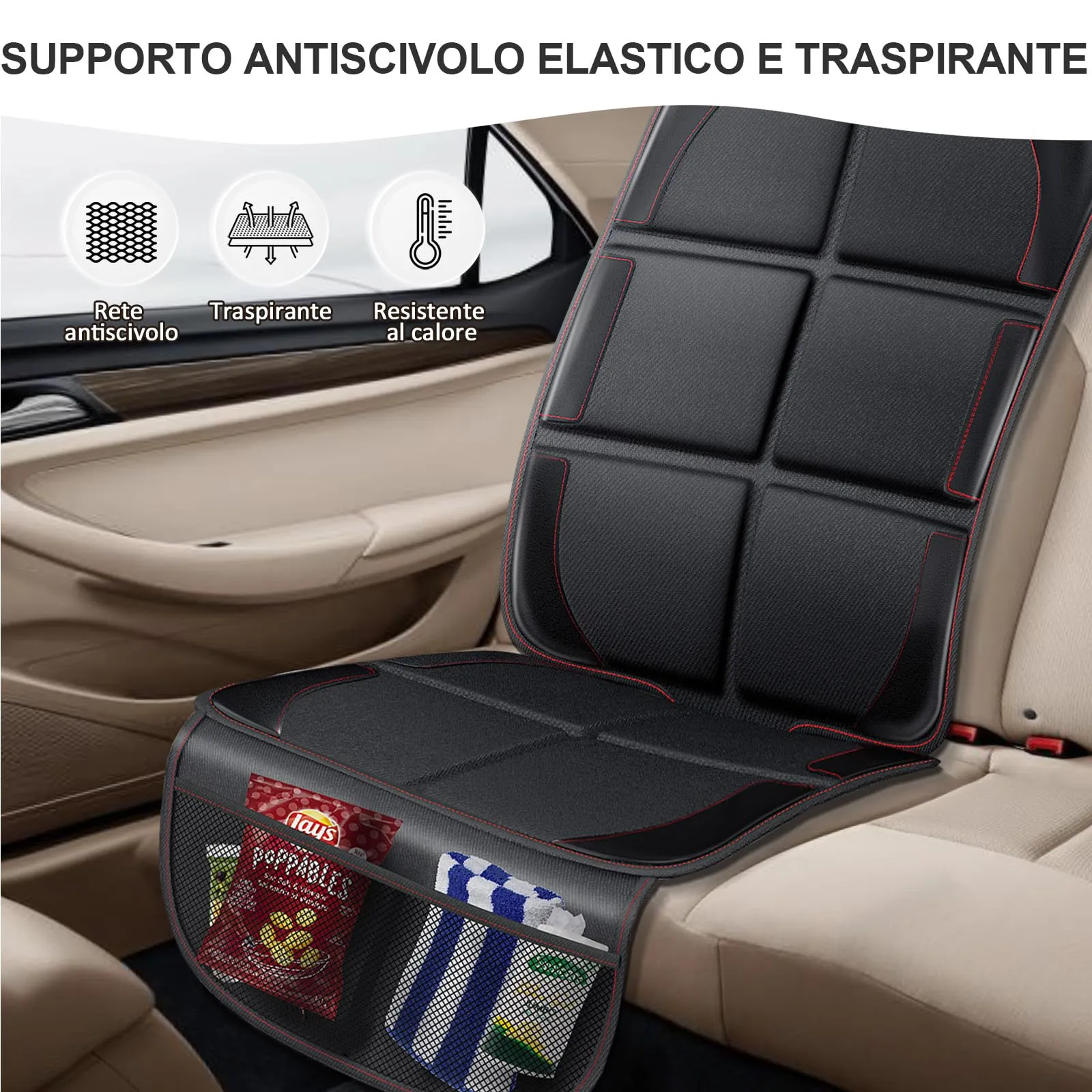 Gimars XL Protettore di Sedili Auto, 2 pezzi, [Compatibile ISOFIX] Universale Antiscivolo Impermeabile Tessuto Oxford 600D Coprisedili Auto Bambini con 2 Tasche Rete per SUV Berline Camion, Nero - immagine 7