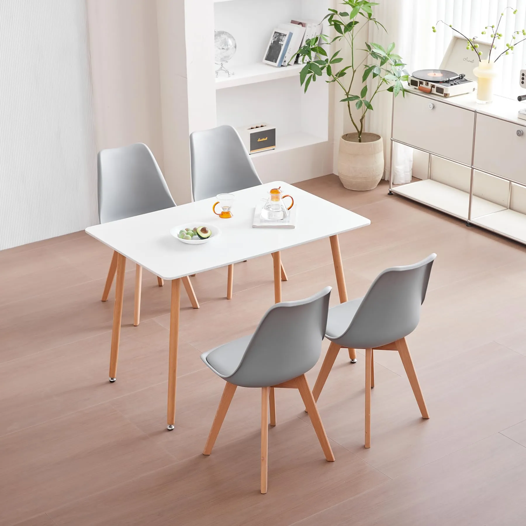 JZGORC Set di 4 Sedie da Sala da Pranzo, Sedie da Cucina Nordica, Sedie da Ufficio con Gambe in Faggio Massello per Camera da Letto, Soggiorno, Cucina - Grigio - immagine 2
