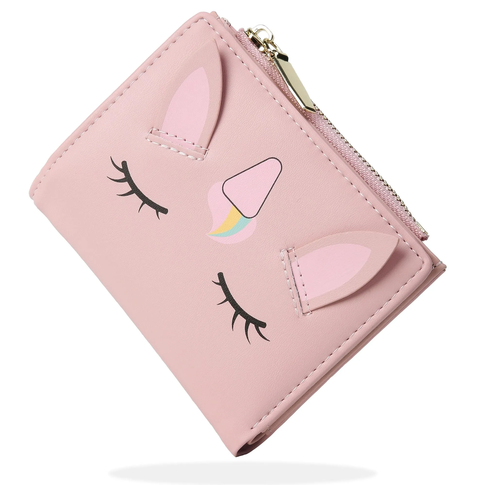 SNCCJ Portafoglio Donna Piccolo Carino, Portafoglio Sottile con Cerniera Portamonete e Bloccaggio RFID per Donna e Ragazza (Unicorno Rosa) - immagine 1