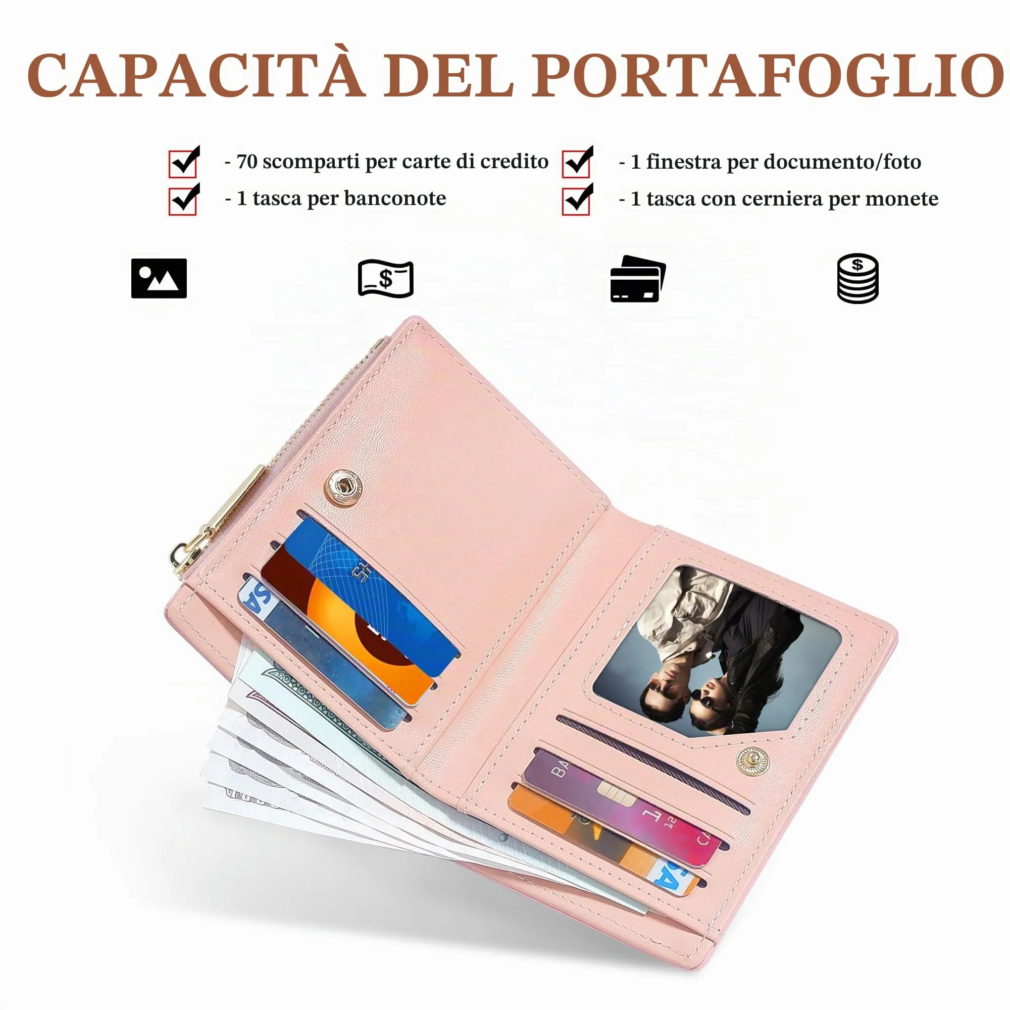 SNCCJ Portafoglio Donna Piccolo Carino, Portafoglio Sottile con Cerniera Portamonete e Bloccaggio RFID per Donna e Ragazza (Unicorno Rosa) - immagine 2
