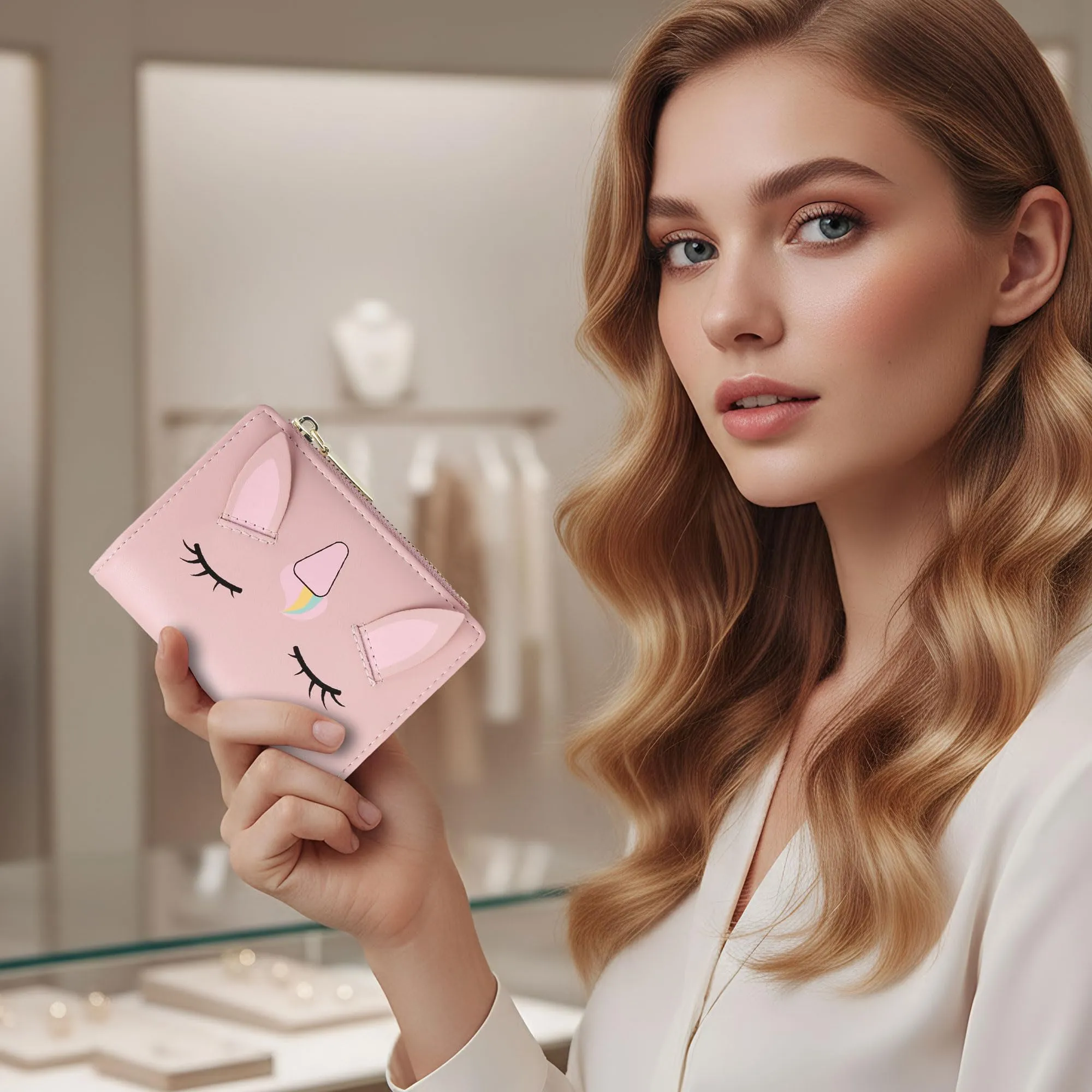 SNCCJ Portafoglio Donna Piccolo Carino, Portafoglio Sottile con Cerniera Portamonete e Bloccaggio RFID per Donna e Ragazza (Unicorno Rosa) - immagine 3