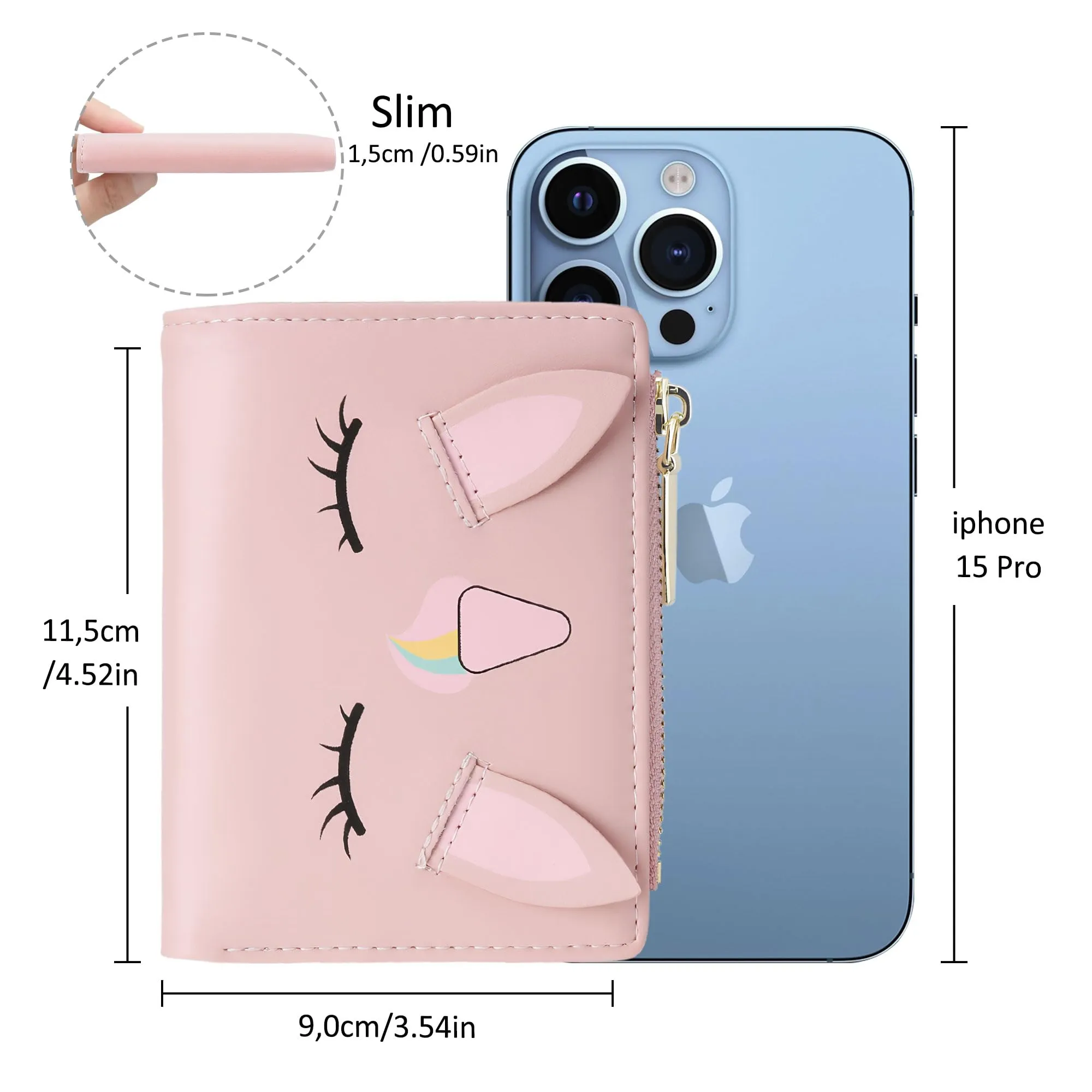 SNCCJ Portafoglio Donna Piccolo Carino, Portafoglio Sottile con Cerniera Portamonete e Bloccaggio RFID per Donna e Ragazza (Unicorno Rosa) - immagine 4
