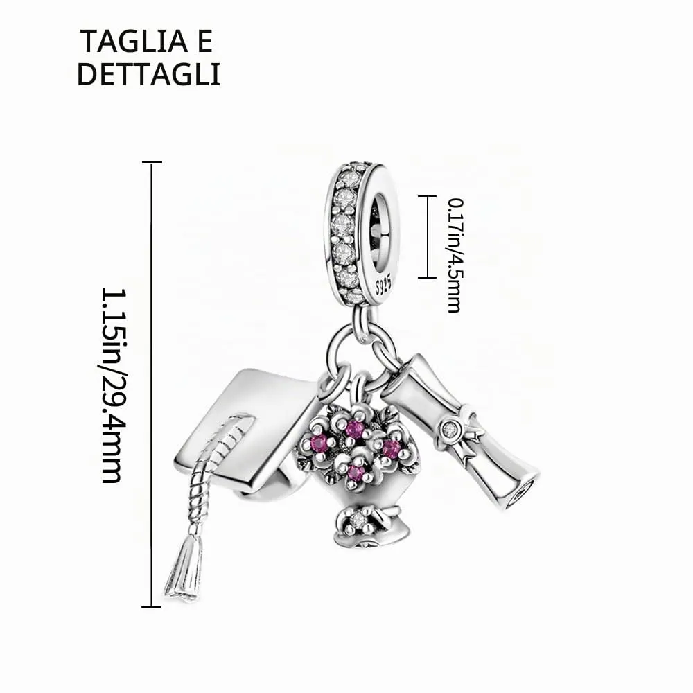 KUNSIR Bead Charm Ciondolo Argento Sterling 925 con Cubic Zirconia Pendenti per Pandora Braccialetti, Compatibile con Braccialetti e Collane europei - immagine 4