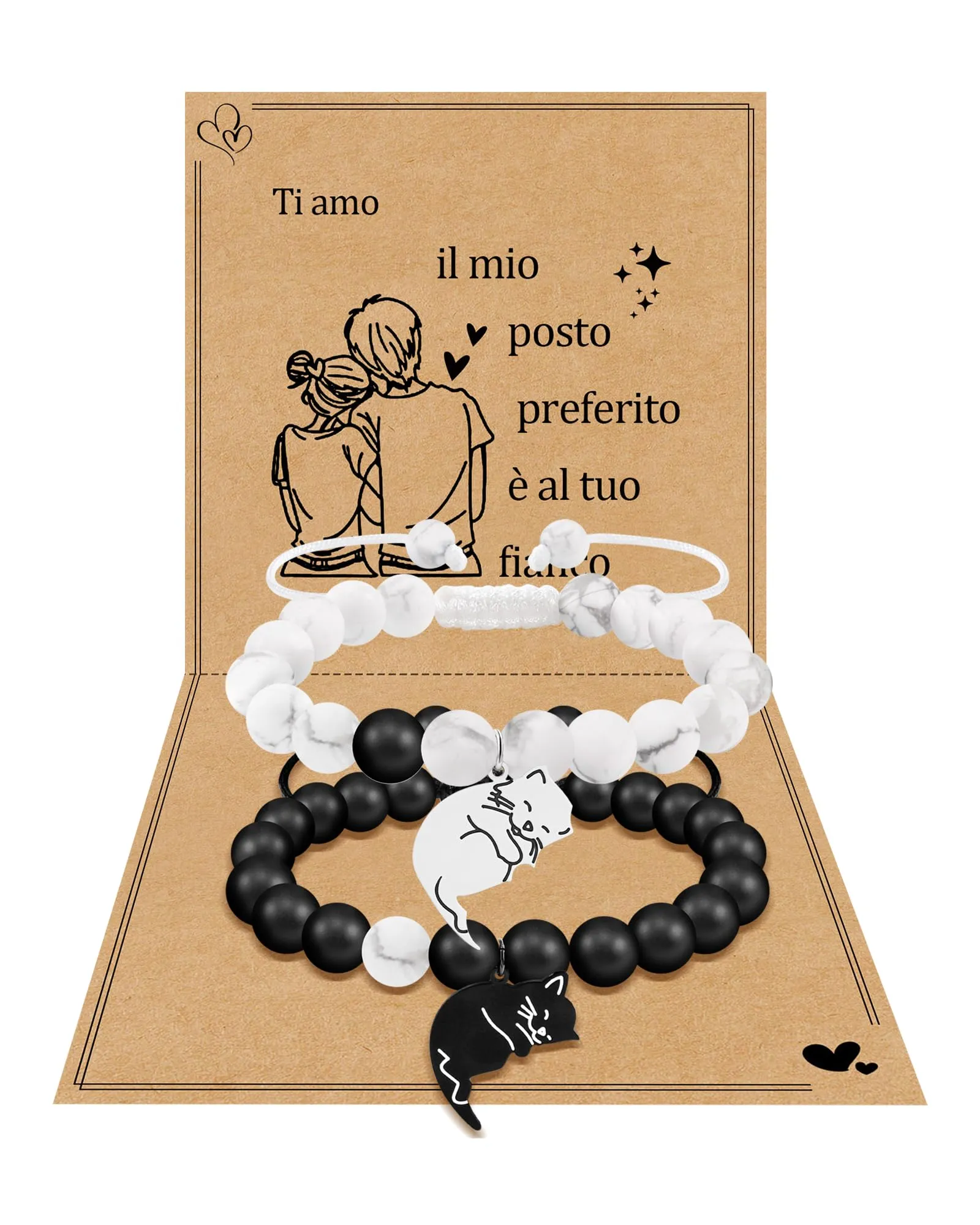 BOCHOI Regalo san Valentino per Lui/Lei,Coppia Bracciale Regali di Coppia, Bracciale Gatto Coppia di Amanti Idee Regalo San Valentino per Lui e Lei San Valentino Compleanno Anniversari Regalo Donna - immagine 1