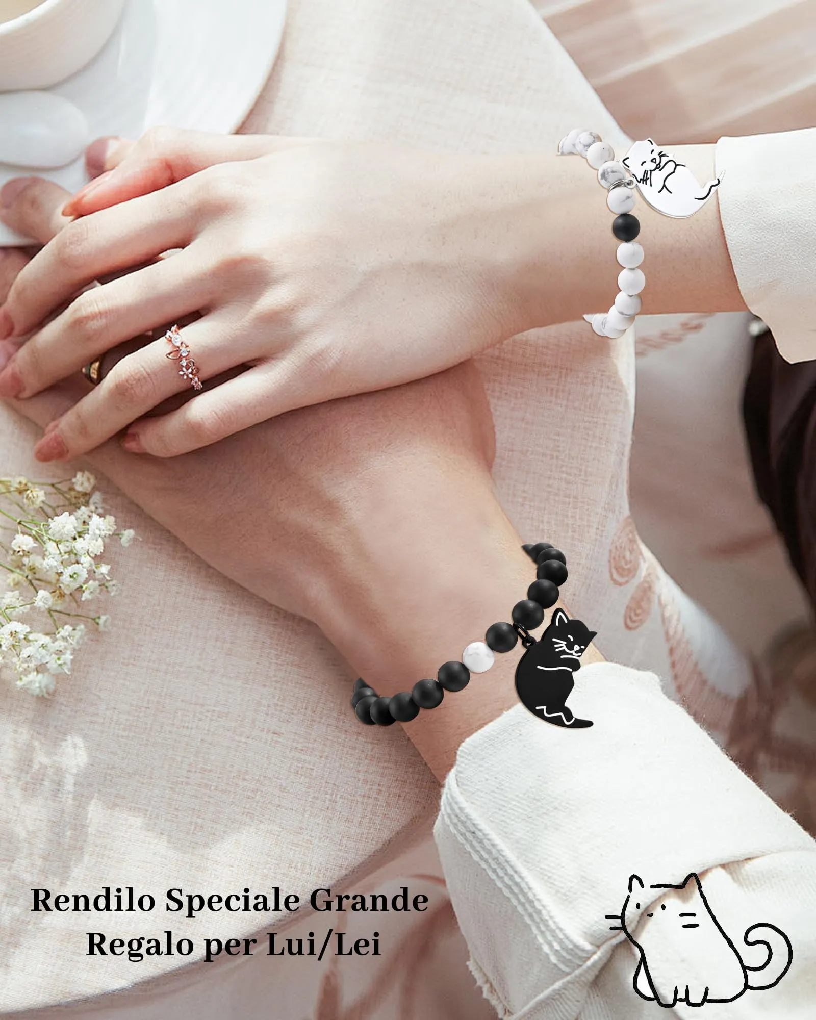 BOCHOI Regalo san Valentino per Lui/Lei,Coppia Bracciale Regali di Coppia, Bracciale Gatto Coppia di Amanti Idee Regalo San Valentino per Lui e Lei San Valentino Compleanno Anniversari Regalo Donna - immagine 3