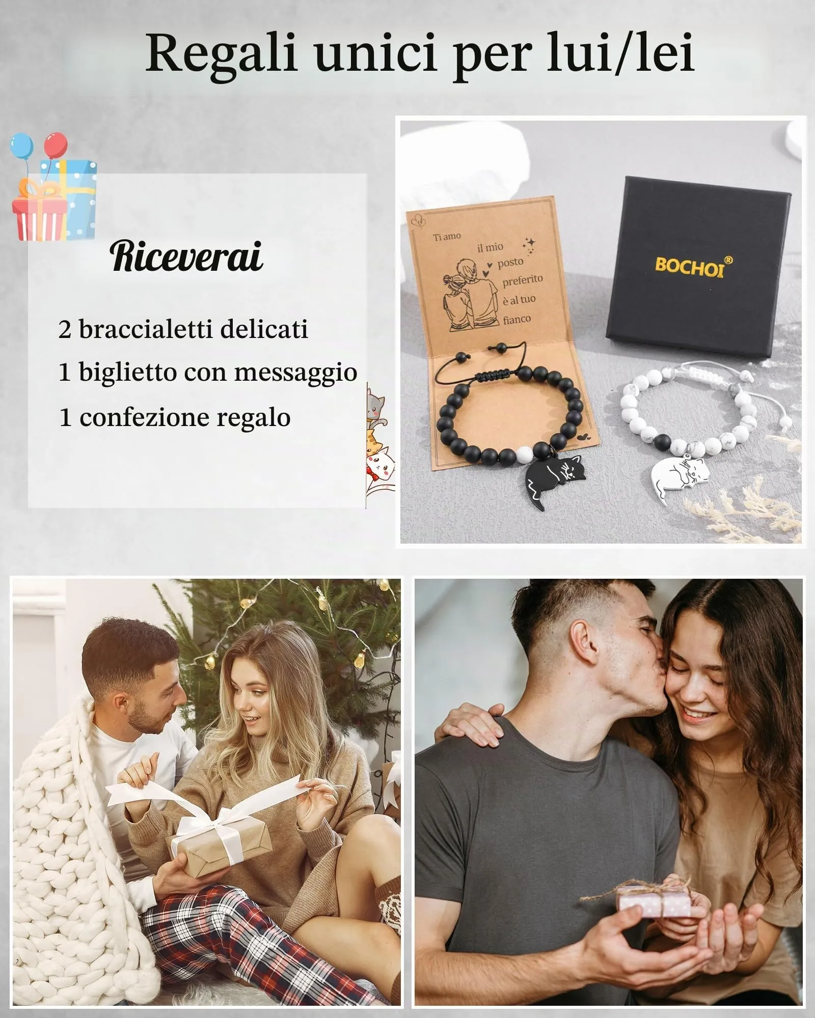 BOCHOI Regalo san Valentino per Lui/Lei,Coppia Bracciale Regali di Coppia, Bracciale Gatto Coppia di Amanti Idee Regalo San Valentino per Lui e Lei San Valentino Compleanno Anniversari Regalo Donna - immagine 7