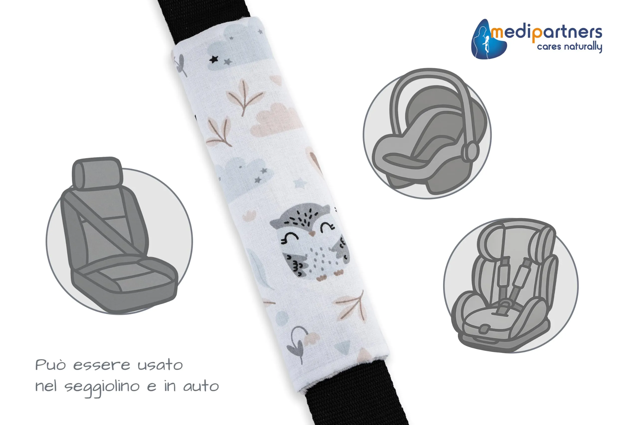 Medi Partners Copri Cintura di Sicurezza Auto Copricintura Bambini Car Cuscino 17x22cm 100% Cotone Minky Cinture Kids Copri Seggiolino Protezione (Radura con minky grigio) - immagine 4