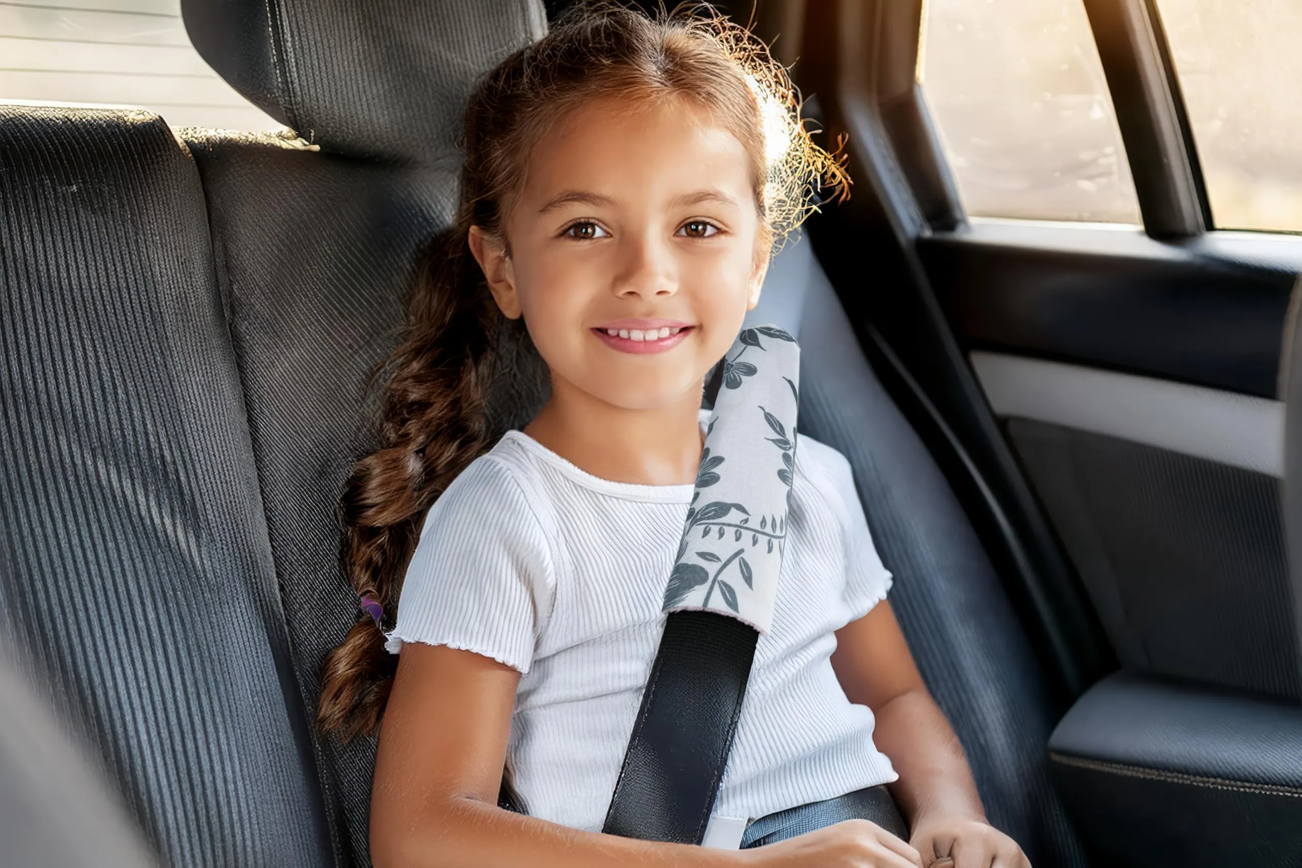 Medi Partners Copri Cintura di Sicurezza Auto Copricintura Bambini Car Cuscino 17x22cm 100% Cotone Minky Cinture Kids Copri Seggiolino Protezione (Bacca con minky rosa) - immagine 6