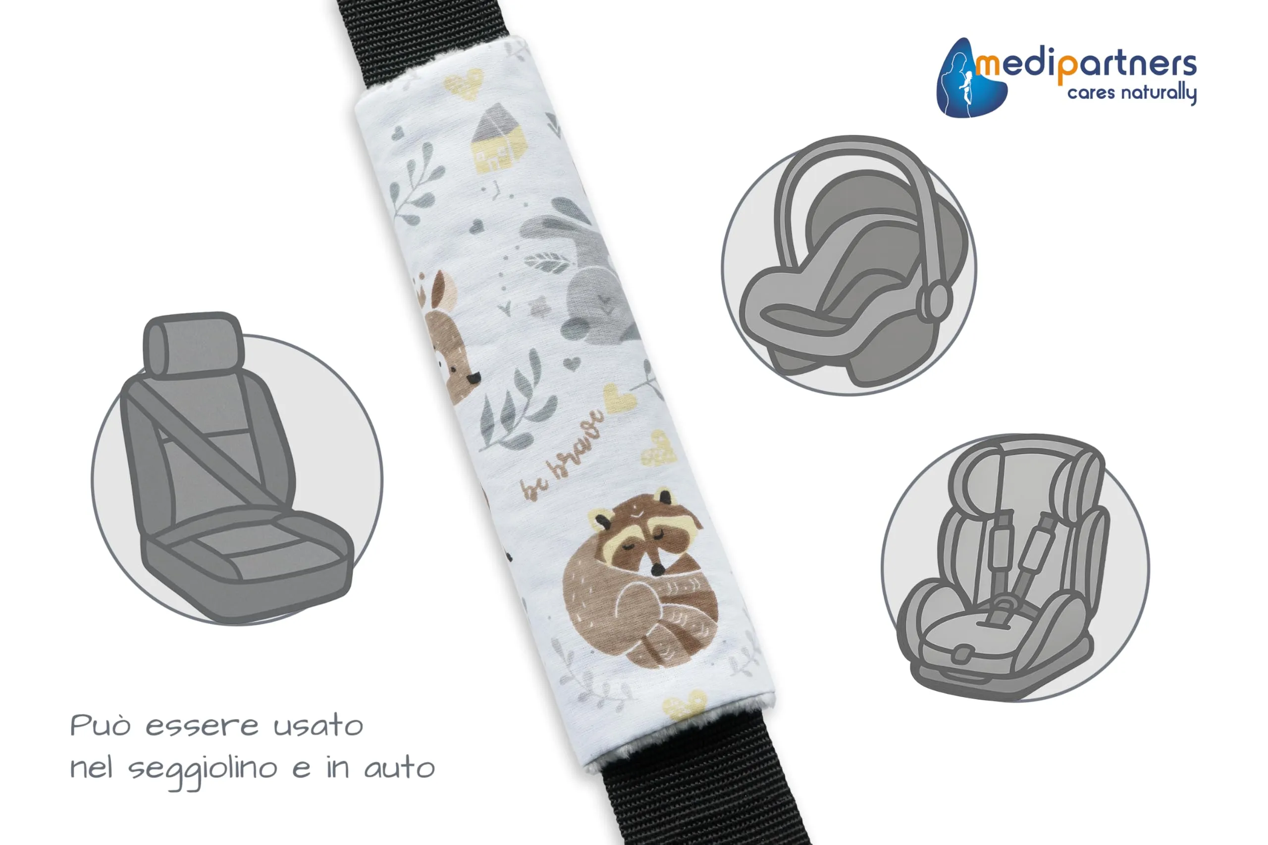 Medi Partners Copri Cintura di Sicurezza Auto Copricintura Bambini Car Cuscino 17x22cm 100% Cotone Minky Cinture Kids Copri Seggiolino Protezione (Cervo con minky grigio) - immagine 4