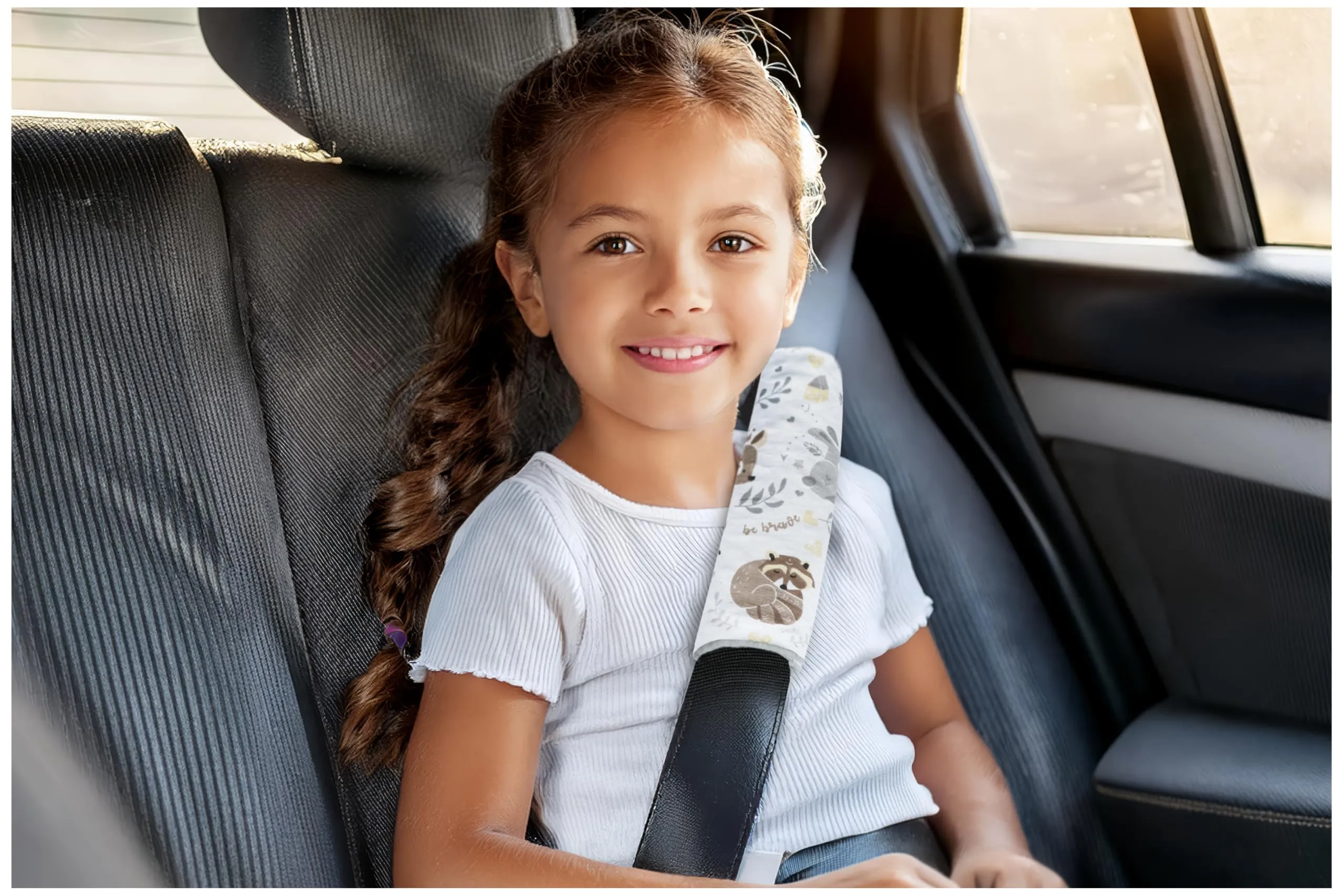 Medi Partners Copri Cintura di Sicurezza Auto Copricintura Bambini Car Cuscino 17x22cm 100% Cotone Minky Cinture Kids Copri Seggiolino Protezione (Cervo con minky grigio) - immagine 6