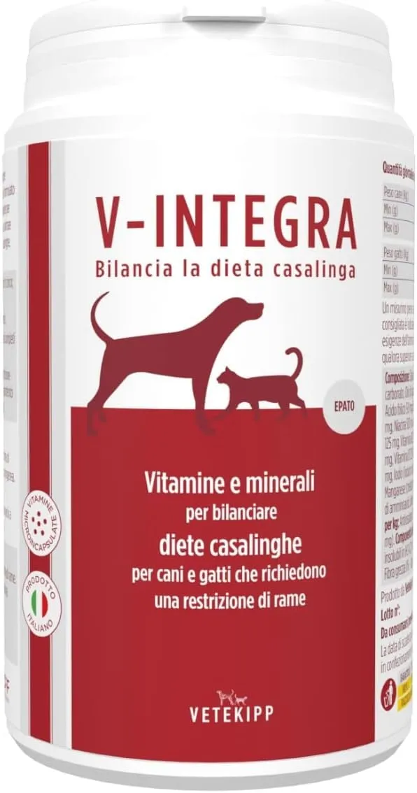V-INTEGRA Epato 200g, Integratore Vitamine e Minerali per Bilanciare Diete Casalinghe di Cani e Gatti che Richiedono una Restrizione di Rame, Multivitaminico Cane e Gatto Made in Italy - immagine 1