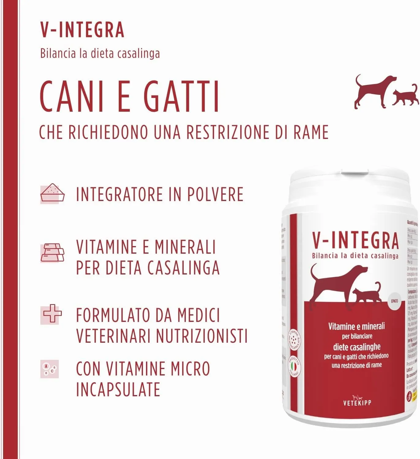 V-INTEGRA Epato 200g, Integratore Vitamine e Minerali per Bilanciare Diete Casalinghe di Cani e Gatti che Richiedono una Restrizione di Rame, Multivitaminico Cane e Gatto Made in Italy - immagine 2