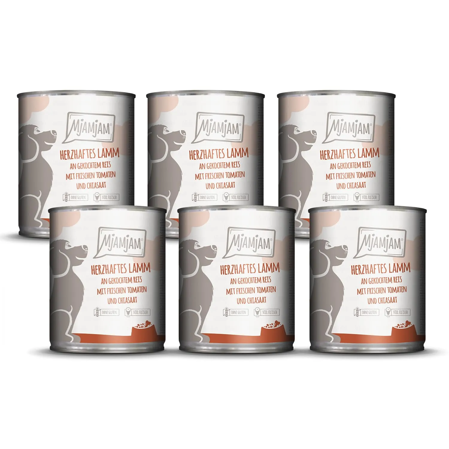 MjAMjAM - cibo umido premium per cani - sostanzioso agnello su riso bollito con pomodori freschi, confezione da 6 (6 x 800 g), naturale con carne extra - immagine 1