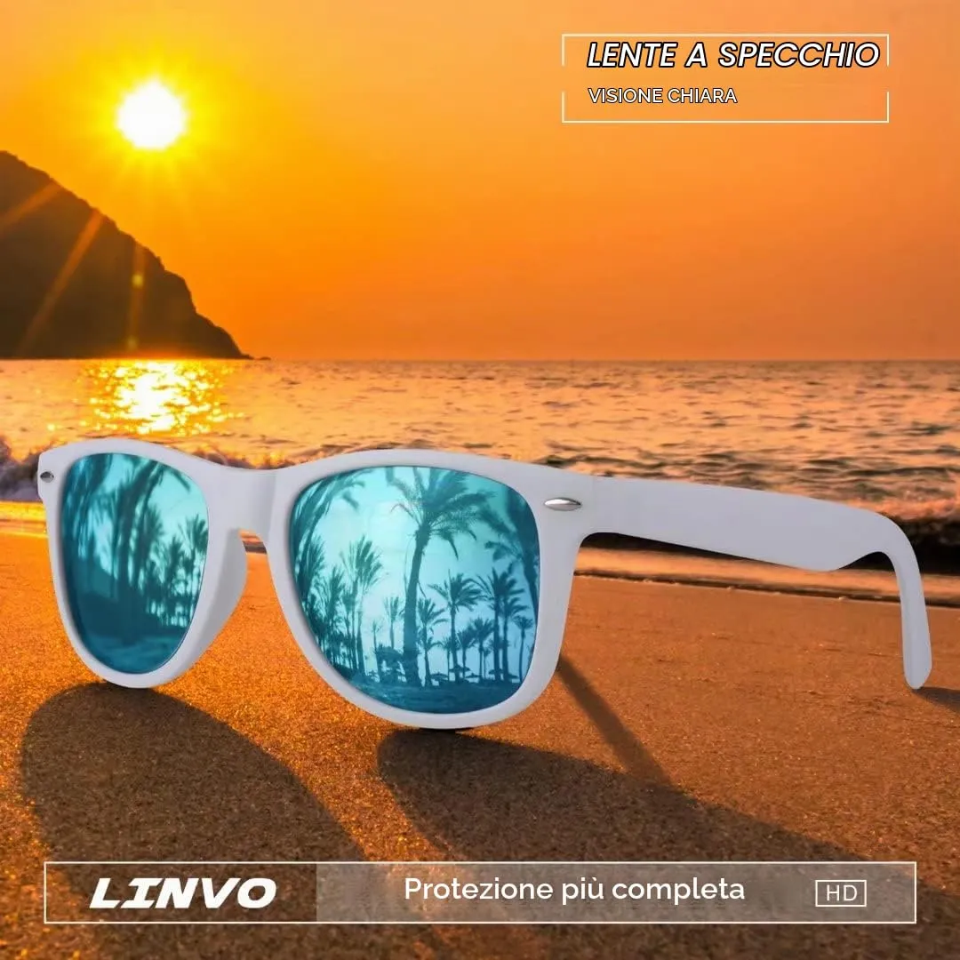 LINVO Occhiali da Sole Polarizzati per Uomo Donna Protezione alla Guida Protezione UV tile Retrò Anni '80 Design - immagine 2