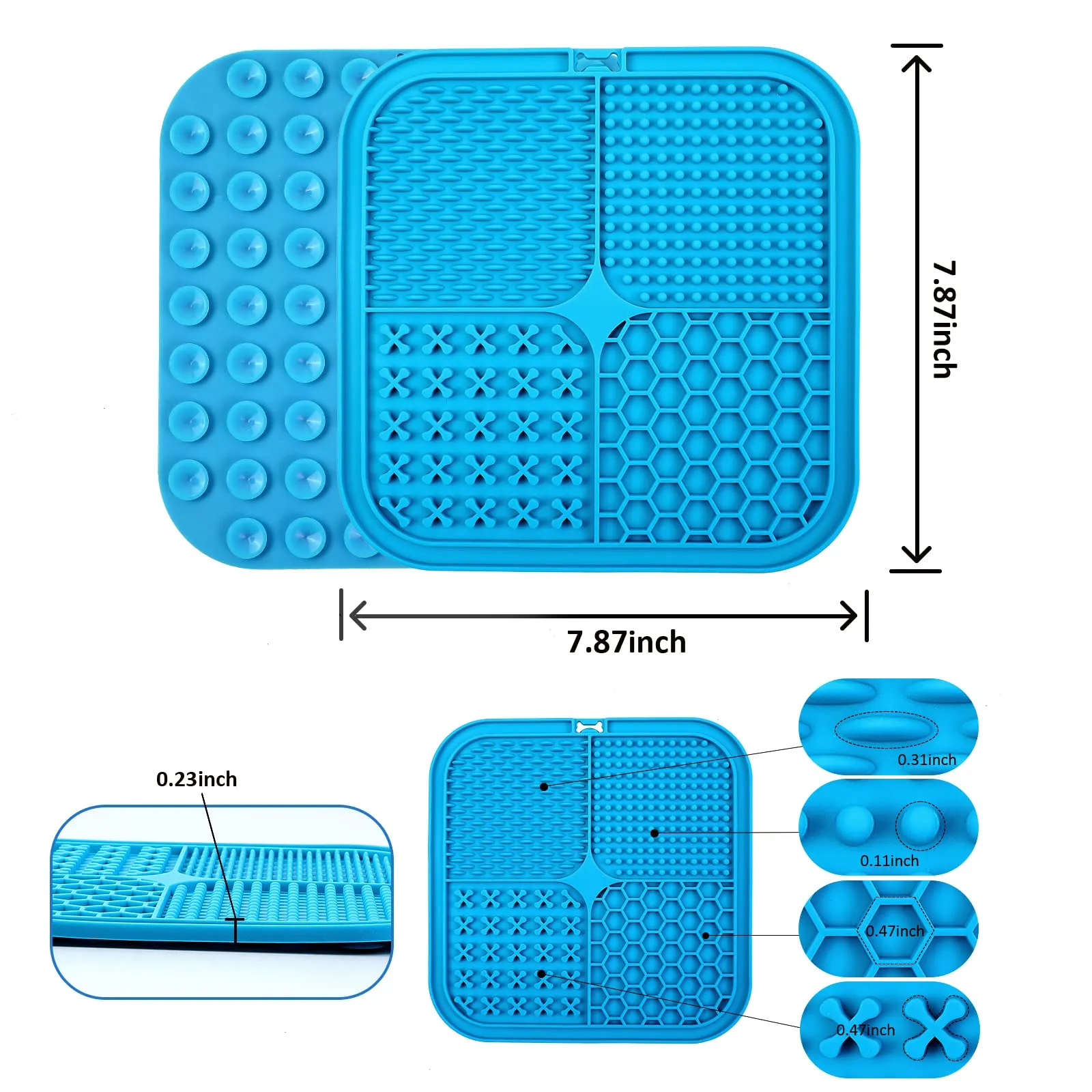 Romon Tappetino Leccare Cane, 20x20cm Cane Pad Leccare con Spatola Silicone, Senza BPA Tappetini Leccare Cani con Ventosa, Lick Mat per Bagno Toelettatura Addestramento Curarlo (Blu) - immagine 3