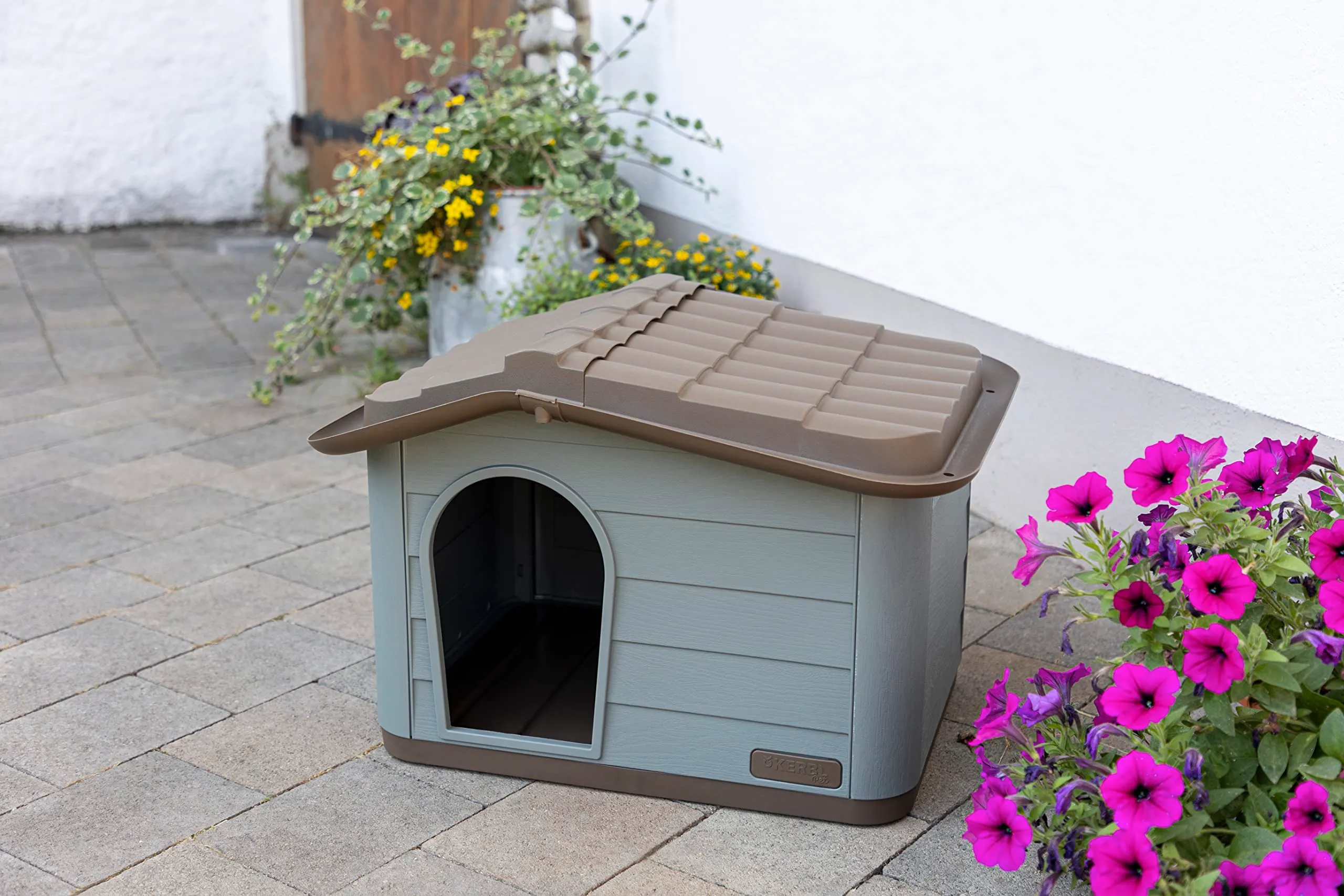 Kerbl Pet casa per gatti Paola Eco, grigio-verde/marrone, 60x51x41 cm, cuccia per gatti, 100% plastica riciclata, cani, gatti - immagine 2
