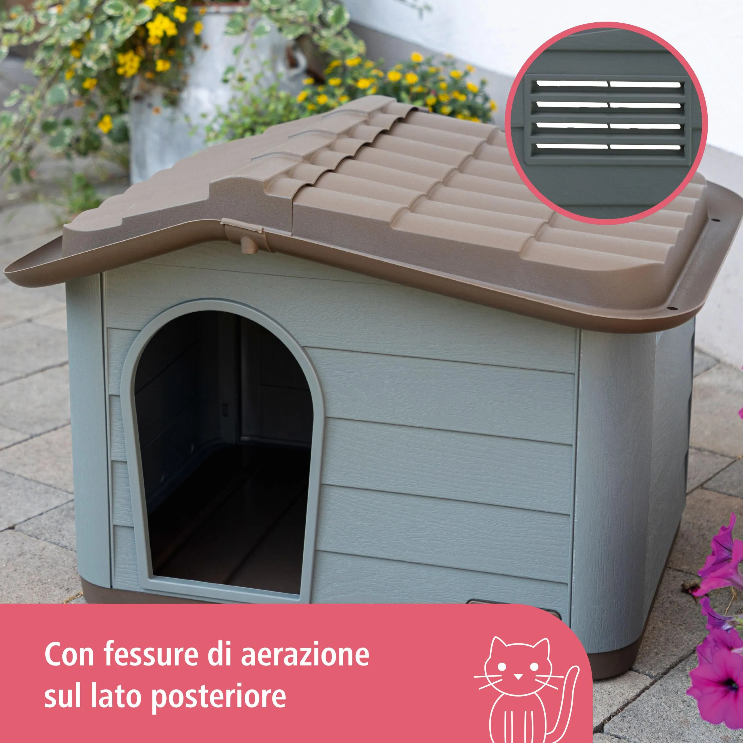 Kerbl Pet casa per gatti Paola Eco, grigio-verde/marrone, 60x51x41 cm, cuccia per gatti, 100% plastica riciclata, cani, gatti - immagine 4