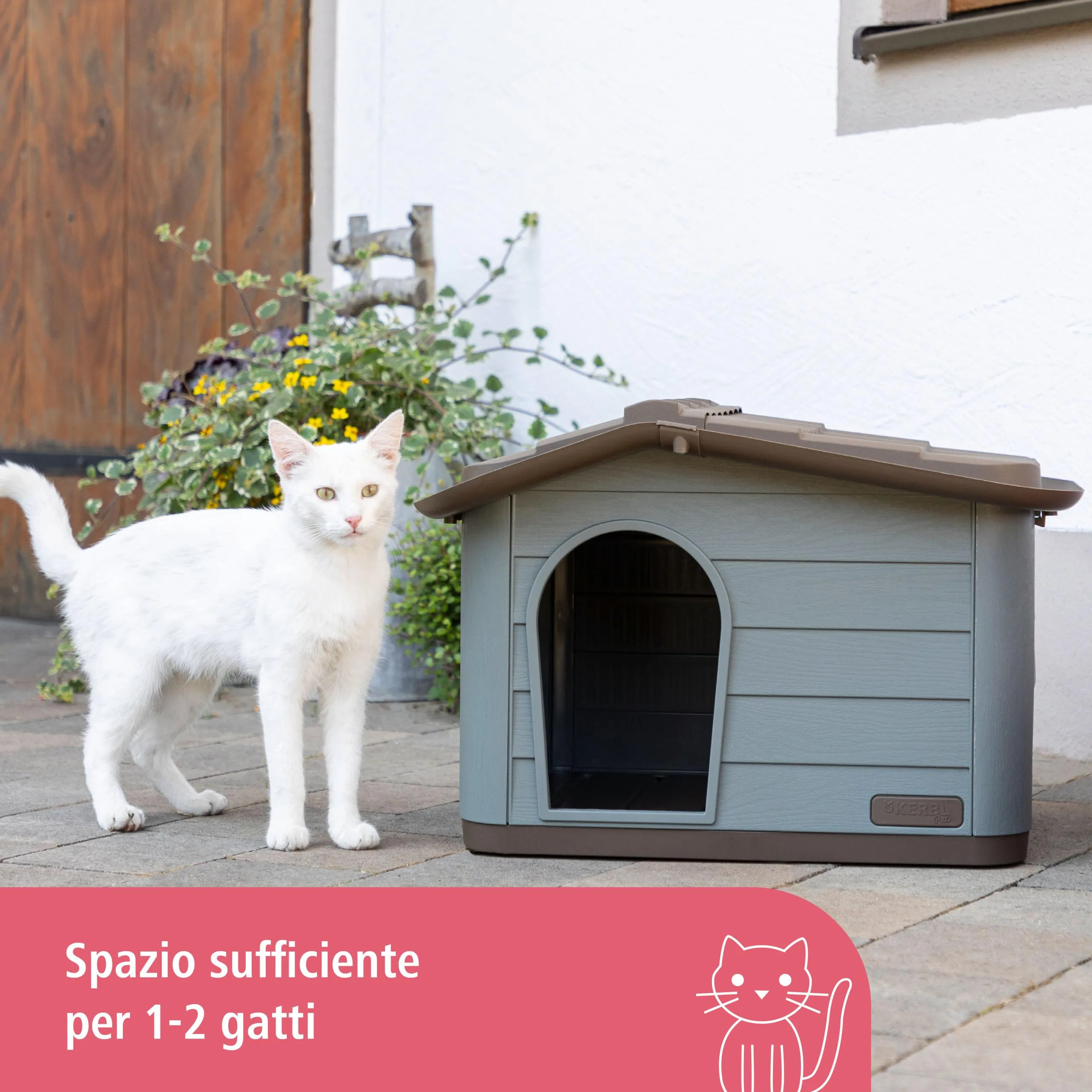 Kerbl Pet casa per gatti Paola Eco, grigio-verde/marrone, 60x51x41 cm, cuccia per gatti, 100% plastica riciclata, cani, gatti - immagine 5