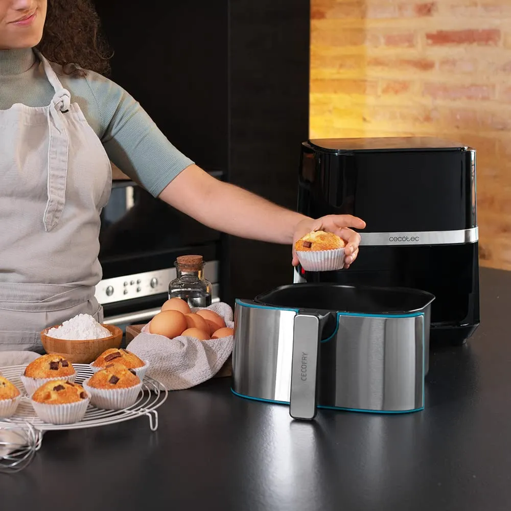 Cecotec Friggitrice ad Aria calda 5.5 L Cecofry Full Inox Pro 5500 con Accessori. 1700 W, Compatta e Digitale, Dietetica in Acciaio inox, senza Olio, Tecnologia PerfectCook, Termostato - immagine 4