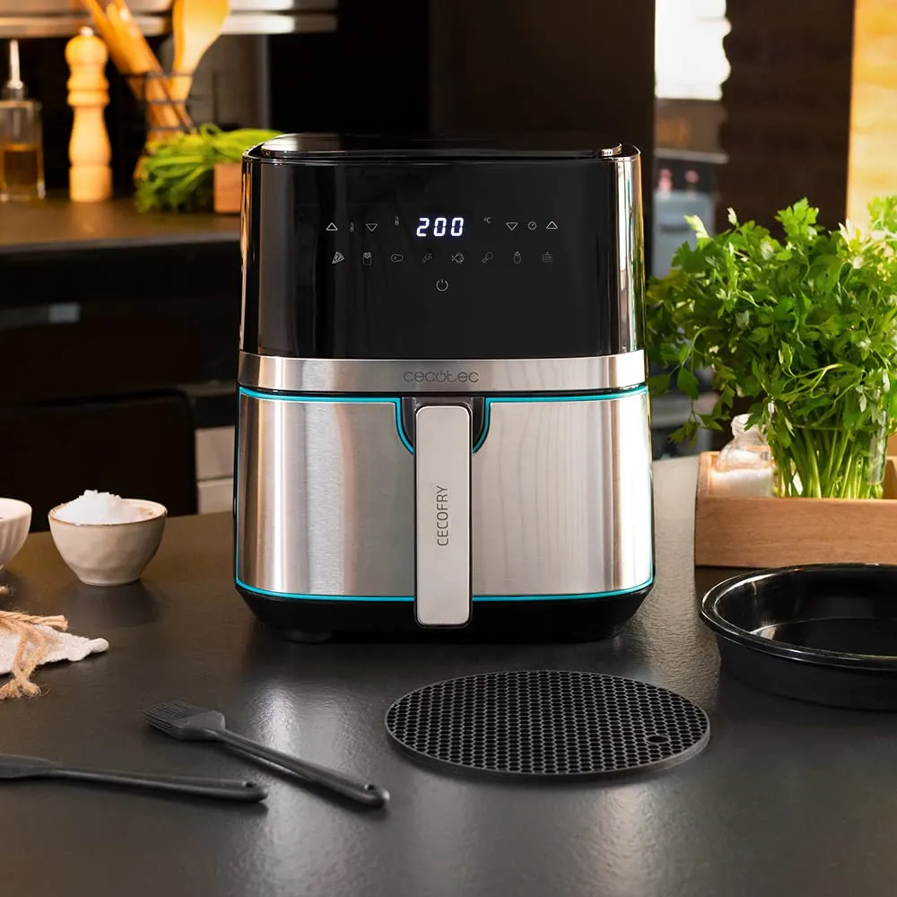 Cecotec Friggitrice ad Aria calda 5.5 L Cecofry Full Inox Pro 5500 con Accessori. 1700 W, Compatta e Digitale, Dietetica in Acciaio inox, senza Olio, Tecnologia PerfectCook, Termostato - immagine 7