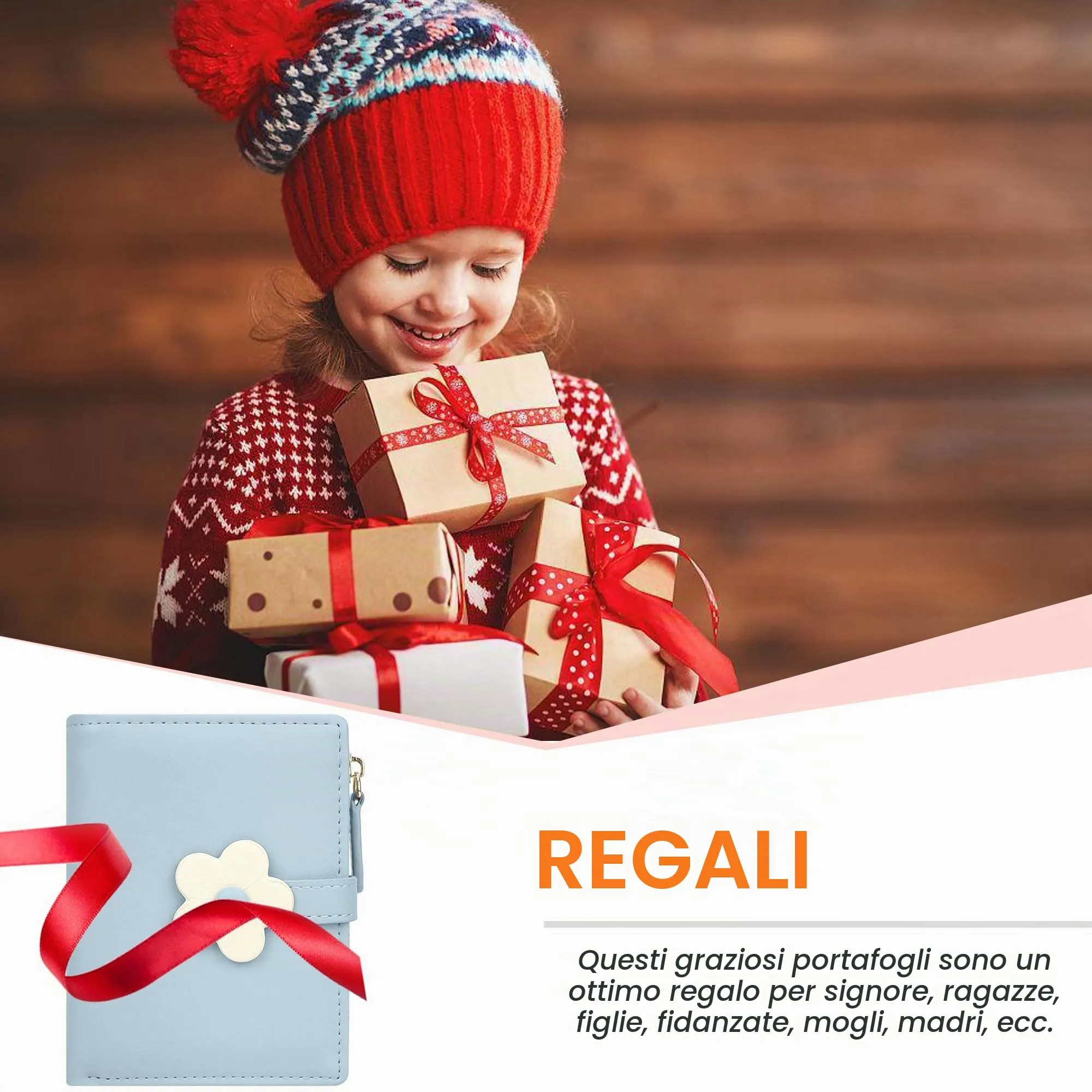 SNCCJ Portafoglio Donna Piccolo Carino, Portafoglio Sottile con Cerniera Portamonete e Bloccaggio RFID per Donna e Ragazza (Fiori Blu) - immagine 7