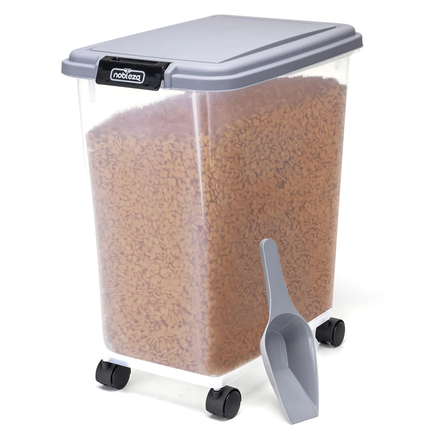 Nobleza - Contenitore per Animali da 40 L,Animali Domestici Scatola di Alimenti con Ruote Contenitore,Coperchio Ribaltabile, Ermetico,Trasparente,Ruote e Pala,per Cibo per Cani e Gatti,Grigio - immagine 1