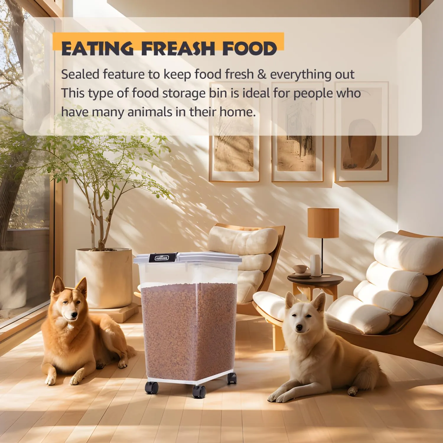 Nobleza - Contenitore per Animali da 40 L,Animali Domestici Scatola di Alimenti con Ruote Contenitore,Coperchio Ribaltabile, Ermetico,Trasparente,Ruote e Pala,per Cibo per Cani e Gatti,Grigio - immagine 5
