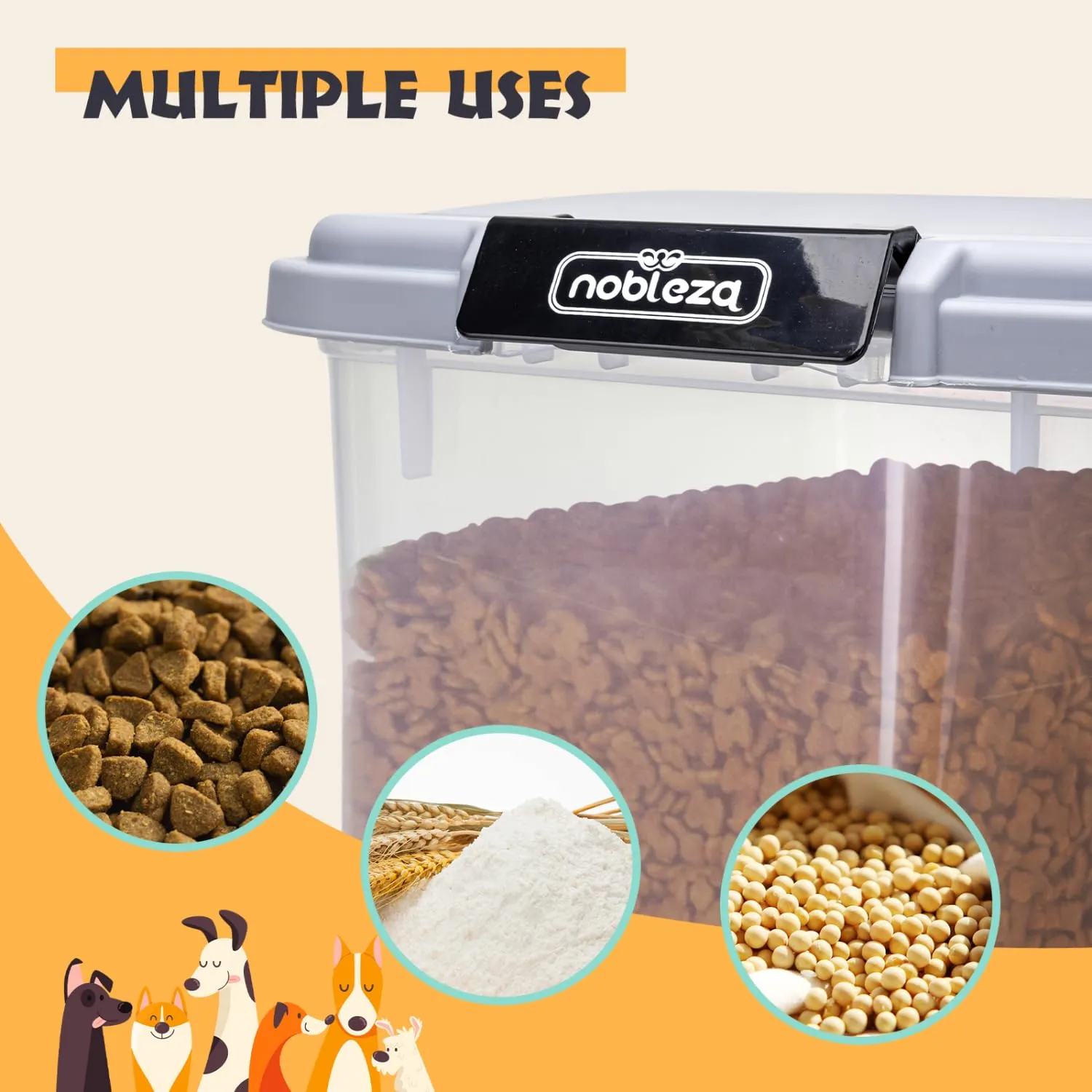 Nobleza - Contenitore per Animali da 40 L,Animali Domestici Scatola di Alimenti con Ruote Contenitore,Coperchio Ribaltabile, Ermetico,Trasparente,Ruote e Pala,per Cibo per Cani e Gatti,Grigio - immagine 7