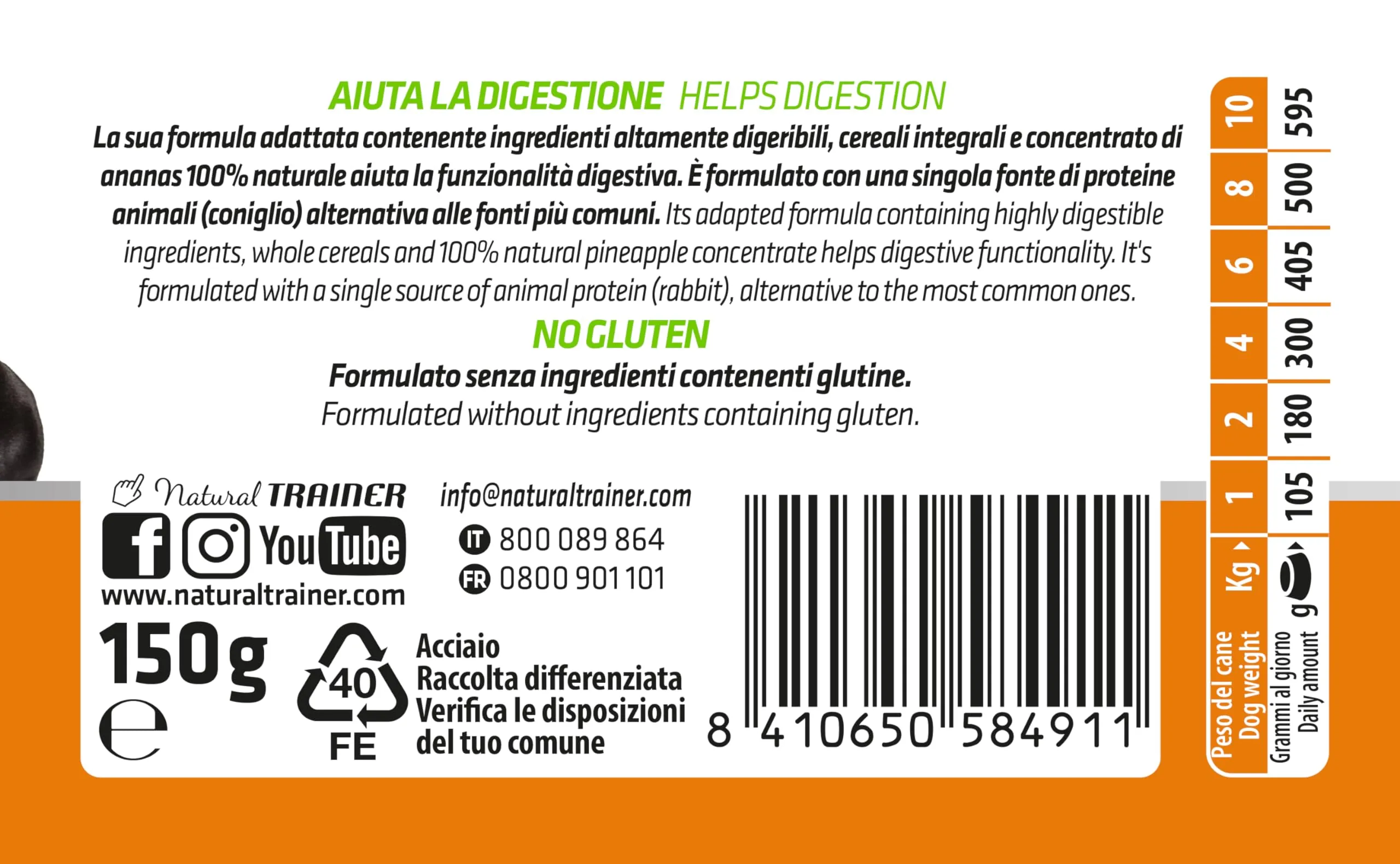 Natural Trainer Sensitive No Gluten Cibo Umido per Cani Small & Toy con Coniglio, 24 x 150 g - immagine 4