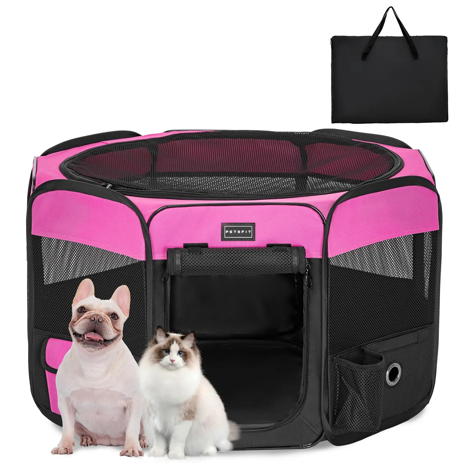 PETSFIT Recinto per Gatti Pieghevole e Portatile, Recinto per Cani con Pavimento impermeabile in Tessuto, rosa, 75 * 68 * 42CM - immagine 1