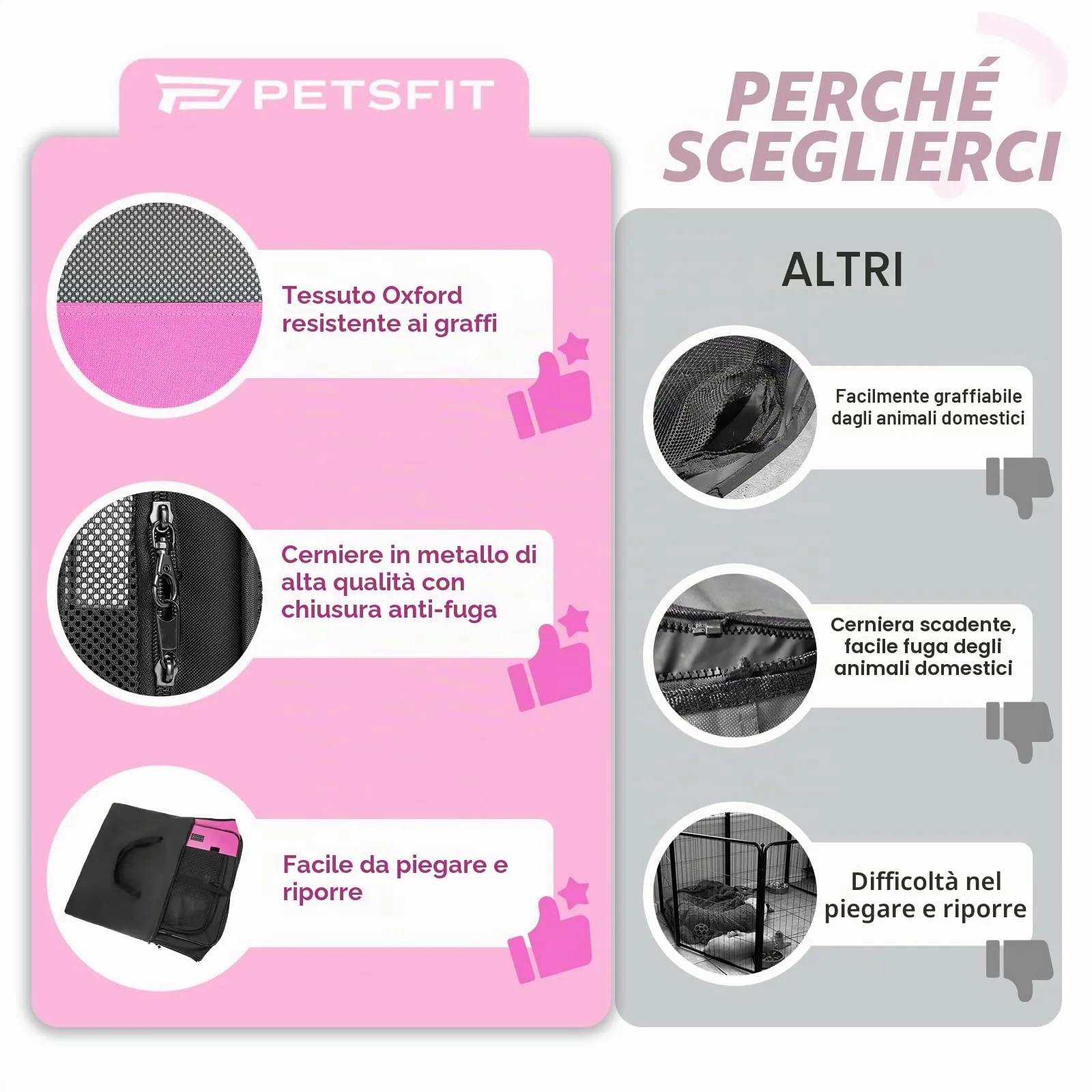 PETSFIT Recinto per Gatti Pieghevole e Portatile, Recinto per Cani con Pavimento impermeabile in Tessuto, rosa, 75 * 68 * 42CM - immagine 7
