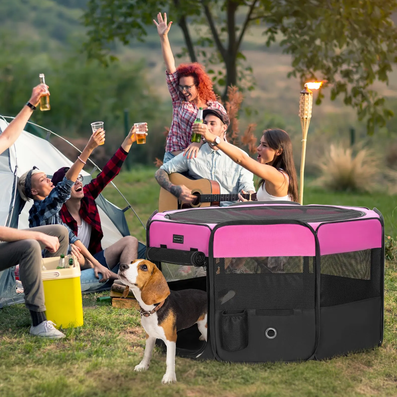 PETSFIT Recinto per Gatti Pieghevole e Portatile, Recinto per Cani con Pavimento impermeabile in Tessuto, rosa, 75 * 68 * 42CM - immagine 8
