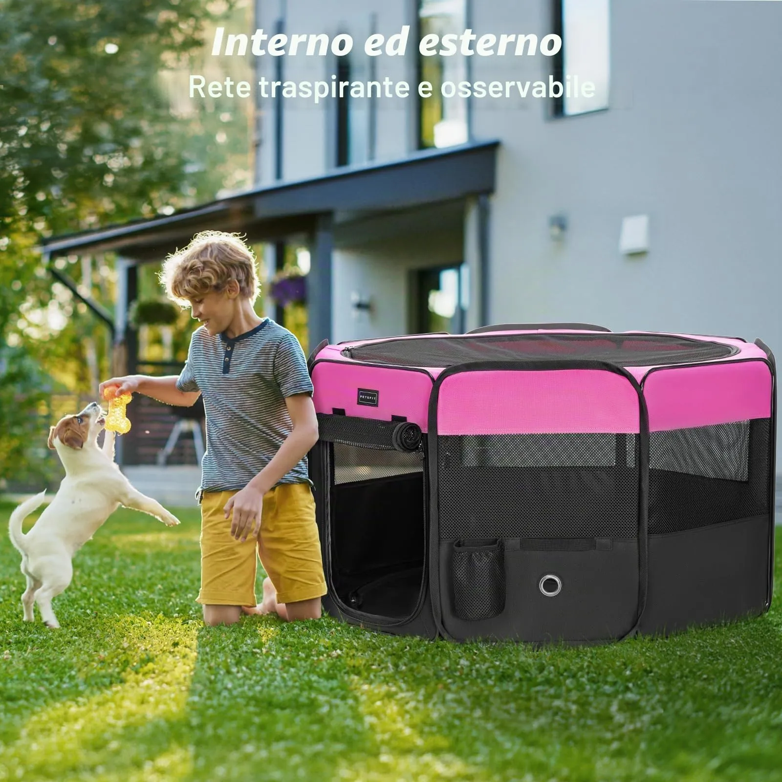 PETSFIT Recinto per Gatti Pieghevole e Portatile, Recinto per Cani con Pavimento impermeabile in Tessuto, rosa, 75 * 68 * 42CM - immagine 9