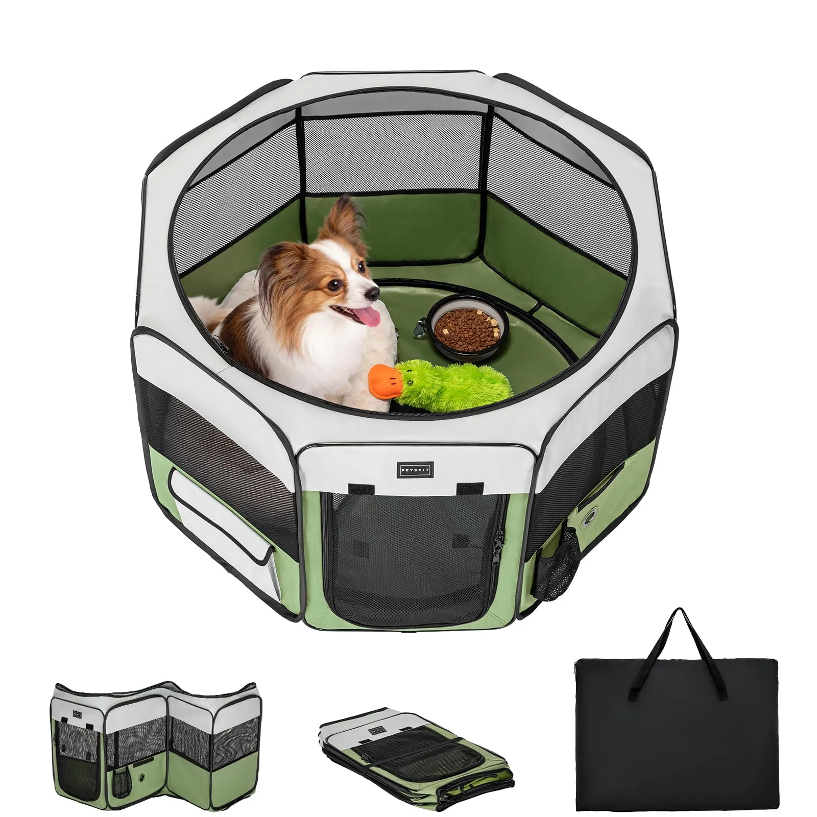 PETSFIT Recinto per Cani e Gatti pieghevole e Portatile, Box per Animali con Pavimento impermeabile in Tessuto, grigio e verde, 92 * 84 * 53CM - immagine 1