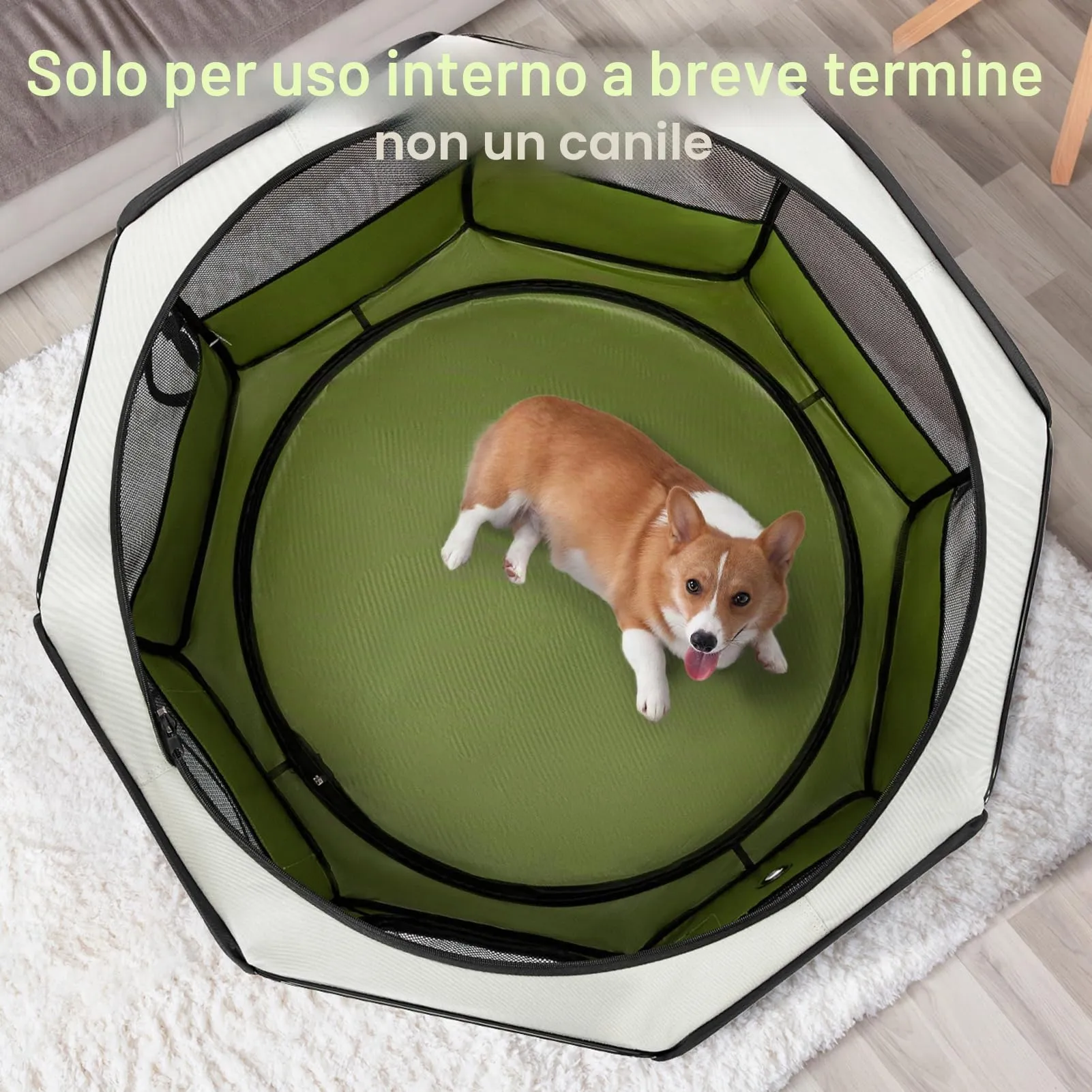 PETSFIT Recinto per Cani e Gatti pieghevole e Portatile, Box per Animali con Pavimento impermeabile in Tessuto, grigio e verde, 92 * 84 * 53CM - immagine 4