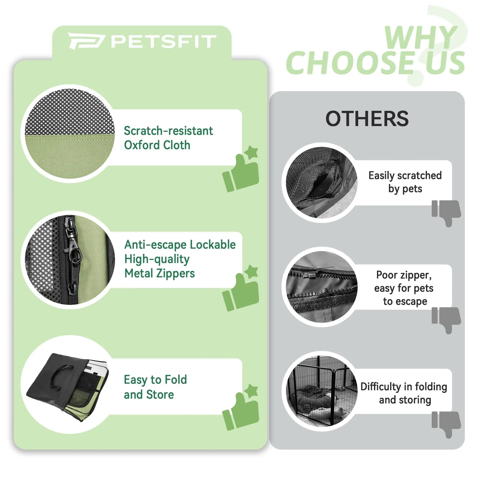 PETSFIT Recinto per Cani e Gatti pieghevole e Portatile, Box per Animali con Pavimento impermeabile in Tessuto, grigio e verde, 92 * 84 * 53CM - immagine 6