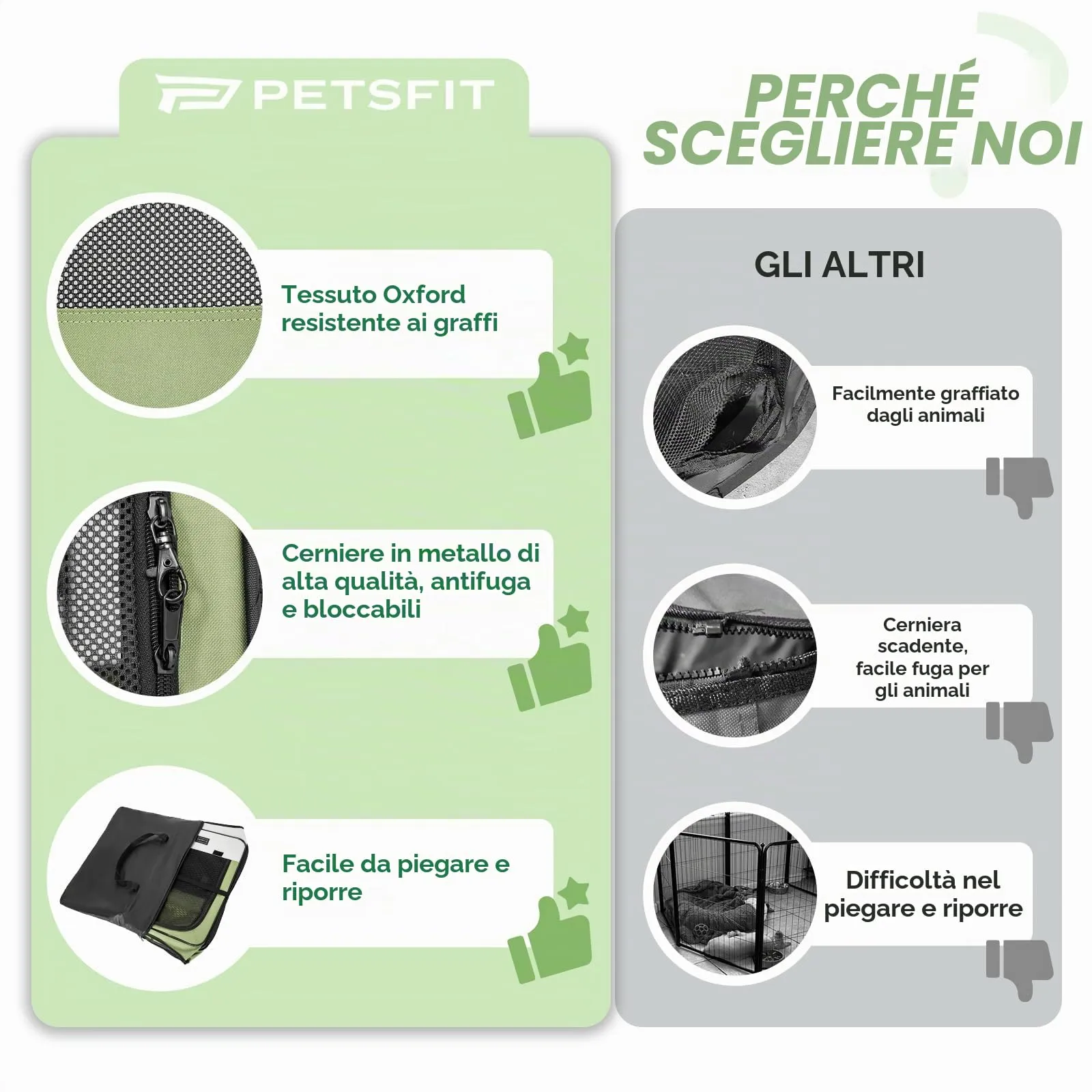 PETSFIT Recinto per Cani pieghevole, con Coperchio rimovibile, Cuccia per Animali con Pavimento impermeabile in Tessuto, grigio e verde, 116 * 106 * 70CM - immagine 3