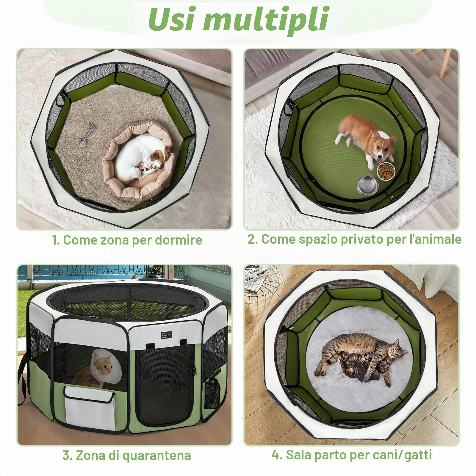 PETSFIT Recinto per Cani pieghevole, con Coperchio rimovibile, Cuccia per Animali con Pavimento impermeabile in Tessuto, grigio e verde, 116 * 106 * 70CM - immagine 6