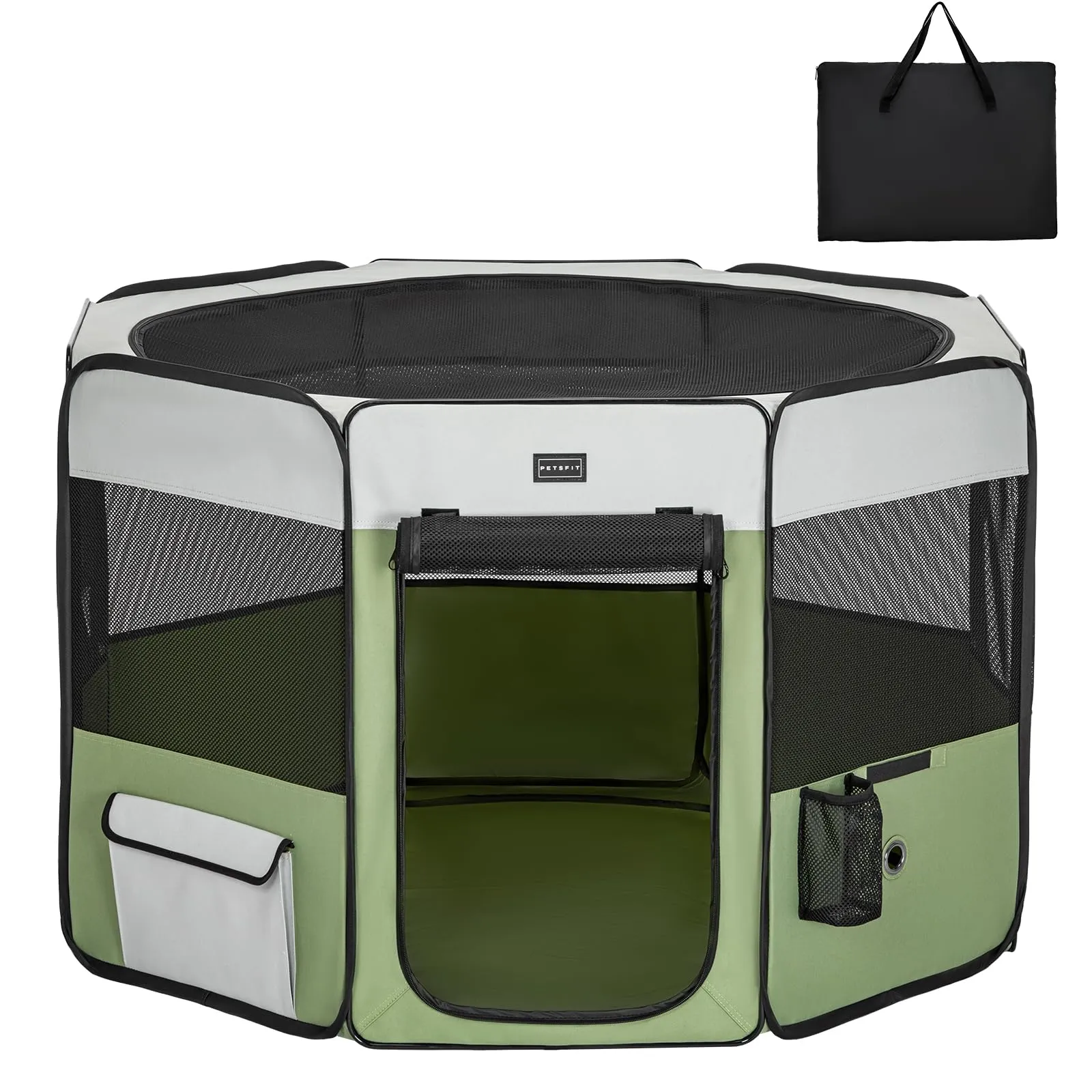 PETSFIT Recinto per Cani pieghevole, con Coperchio rimovibile, Cuccia per Animali con Pavimento impermeabile in Tessuto, grigio e verde, 116 * 106 * 70CM - immagine 9