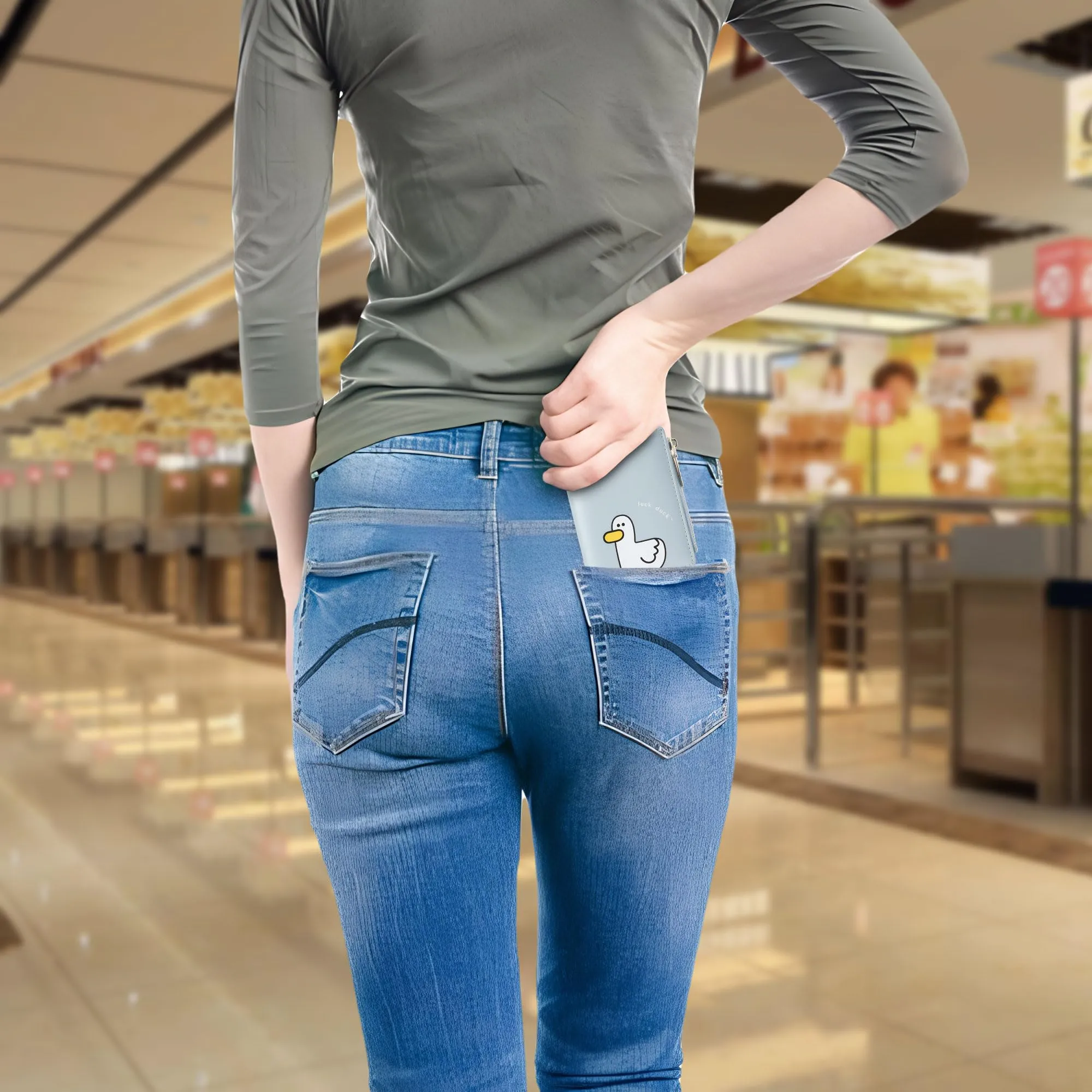 SNCCJ Portafoglio Donna Piccolo Carino, Portafoglio Sottile con Cerniera Portamonete e Bloccaggio RFID per Donna e Ragazza (Anatra Blu) - immagine 8