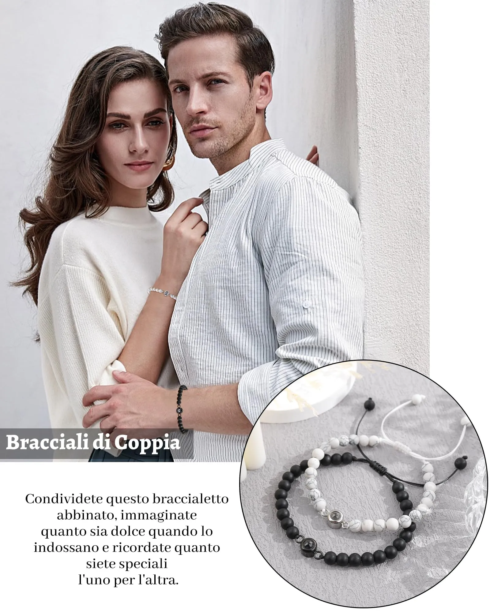 BOCHOI Regalo di Coppia Bracciale Coppia Lui e Lei Idee Regalo per Lei Compleanno Anniversario Proiezione Ti Amo100 Lingue Regalo Fidanzato/Fidanzate - immagine 2