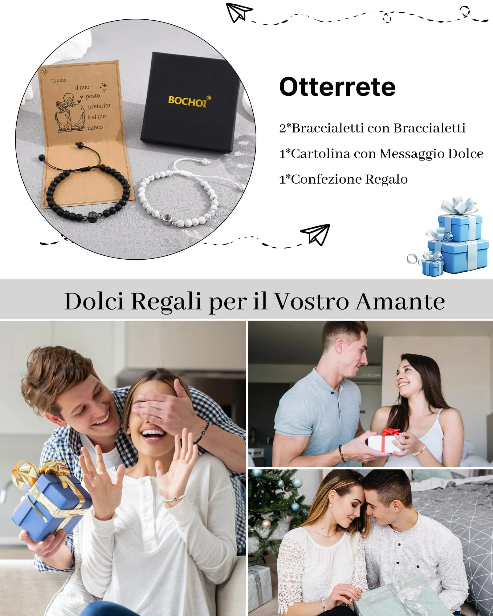 BOCHOI Regalo di Coppia Bracciale Coppia Lui e Lei Idee Regalo per Lei Compleanno Anniversario Proiezione Ti Amo100 Lingue Regalo Fidanzato/Fidanzate - immagine 5