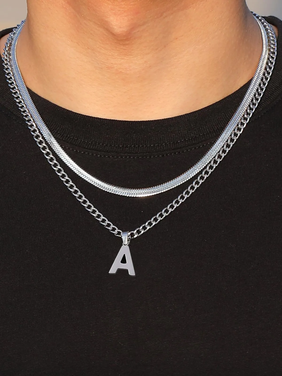 Esmoly Collana Uomo 316L Acciaio Inossidabile Doppia Catena Regalo Uomo Ragazzo (Argento I) - immagine 2